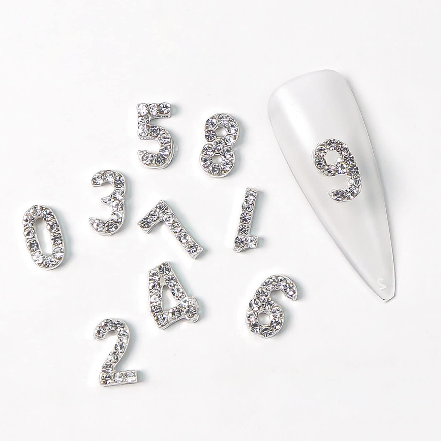 30pcs SILPECWEE Silver Number Nail Charms - 3D Nail Art Jewelry, Rhinestones & Studs for Acrylic Nails - DIY Manicure Decorations (Perfect for Nail Art, Wedding, Party & Special Occasions)