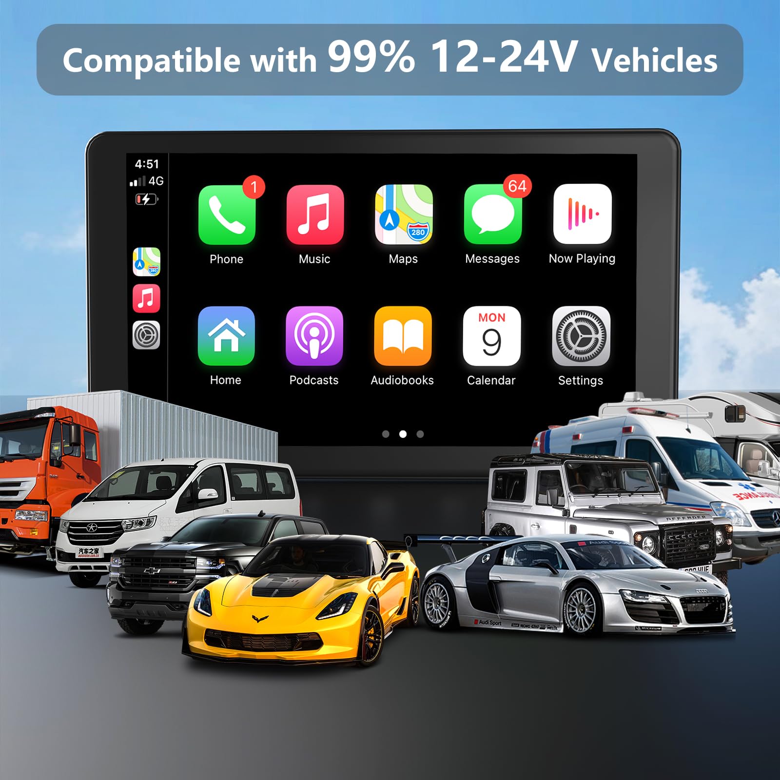 7 Inch Wireless Carplay Screen with Apple CarPlay & Android Auto - GPS Navigation, Backup Camera, Bluetooth, AUX, FM, Siri & Voice Control - Universal Fit for All Cars - Perfect for Road Trips & Daily Commuting