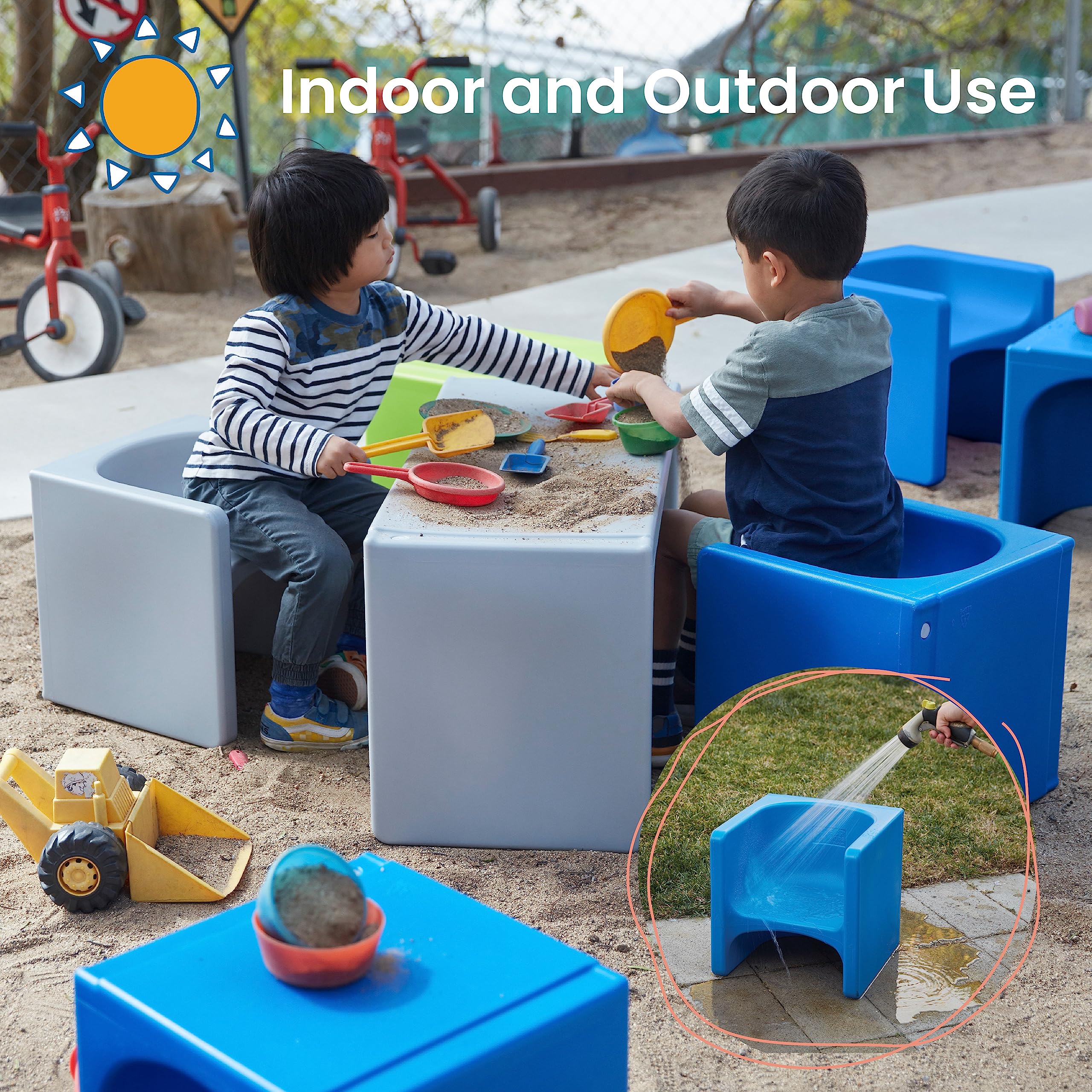 ECR4Kids Tri-Me 3-in-1 Cube Chair Set - Blue Kids Furniture for Classroom, Playroom & Bedroom - 4-Piece Multi-Functional Seating & Storage Solution for Toddlers & Children