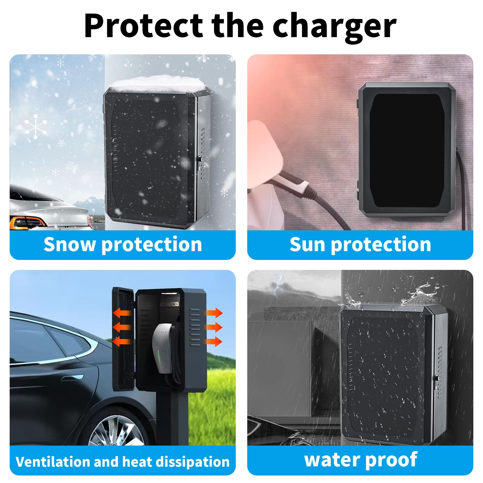 Tesla Charger Station Protection Box - Waterproof & Dustproof EV Charging Enclosure for Tesla & Most Electric Vehicles - Indoor/Outdoor Wall Mounted Black Charger Box (Perfect for Home, Garage & Outdoor Charging)