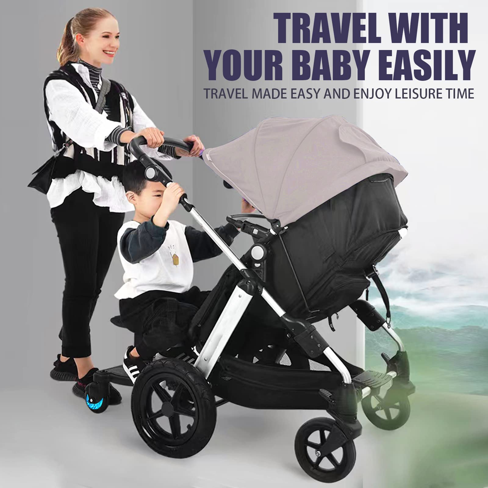 Universal Stroller Board with Detachable Seat - Sit & Stand Baby Stroller Rider Board for Toddlers | Lightweight Buggy Board Attachment Standing Platform (Blue) | Perfect for Shopping, Travel & Outdoor Adventures