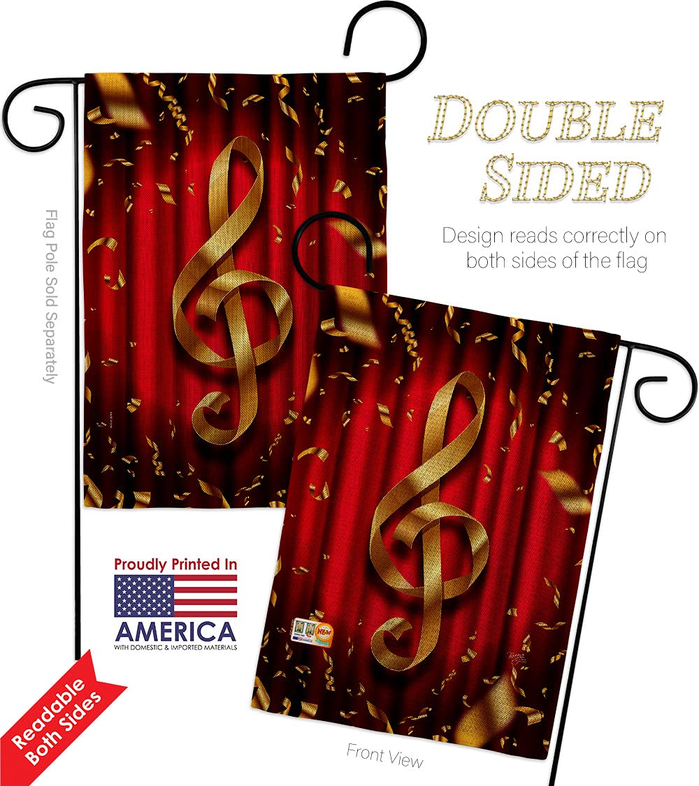 Music Clef Burlap Garden Flag Set with Stand - Perfect for Yard & Home Decor
