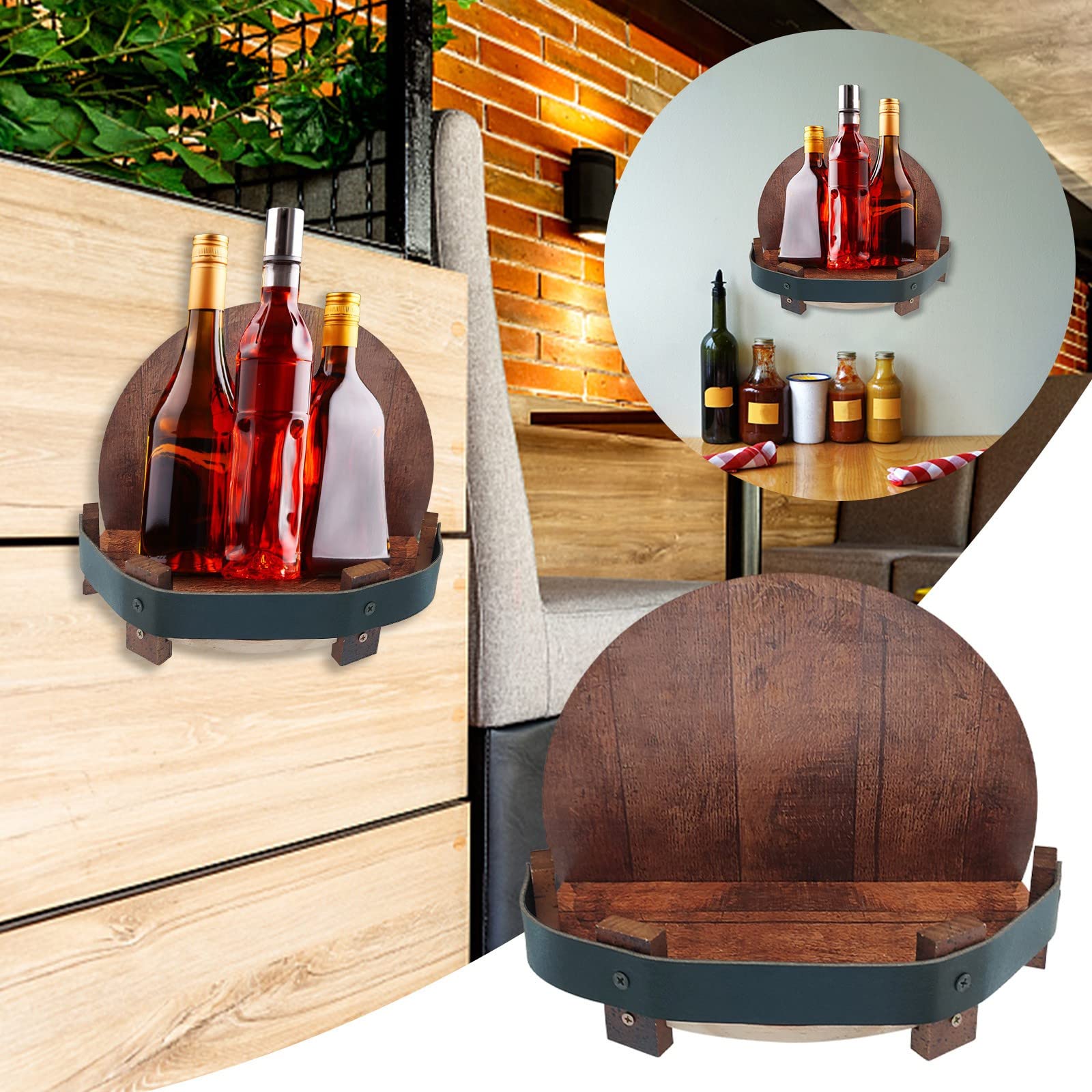 Handmade Wooden Wall-Mounted Wine Rack - Rustic Whiskey Barrel Shelf for Liquor Bottle Display - Home Bar Decor for Kitchen, Dining Room & Christmas Gifts - Perfect for Wine Storage and Entertaining