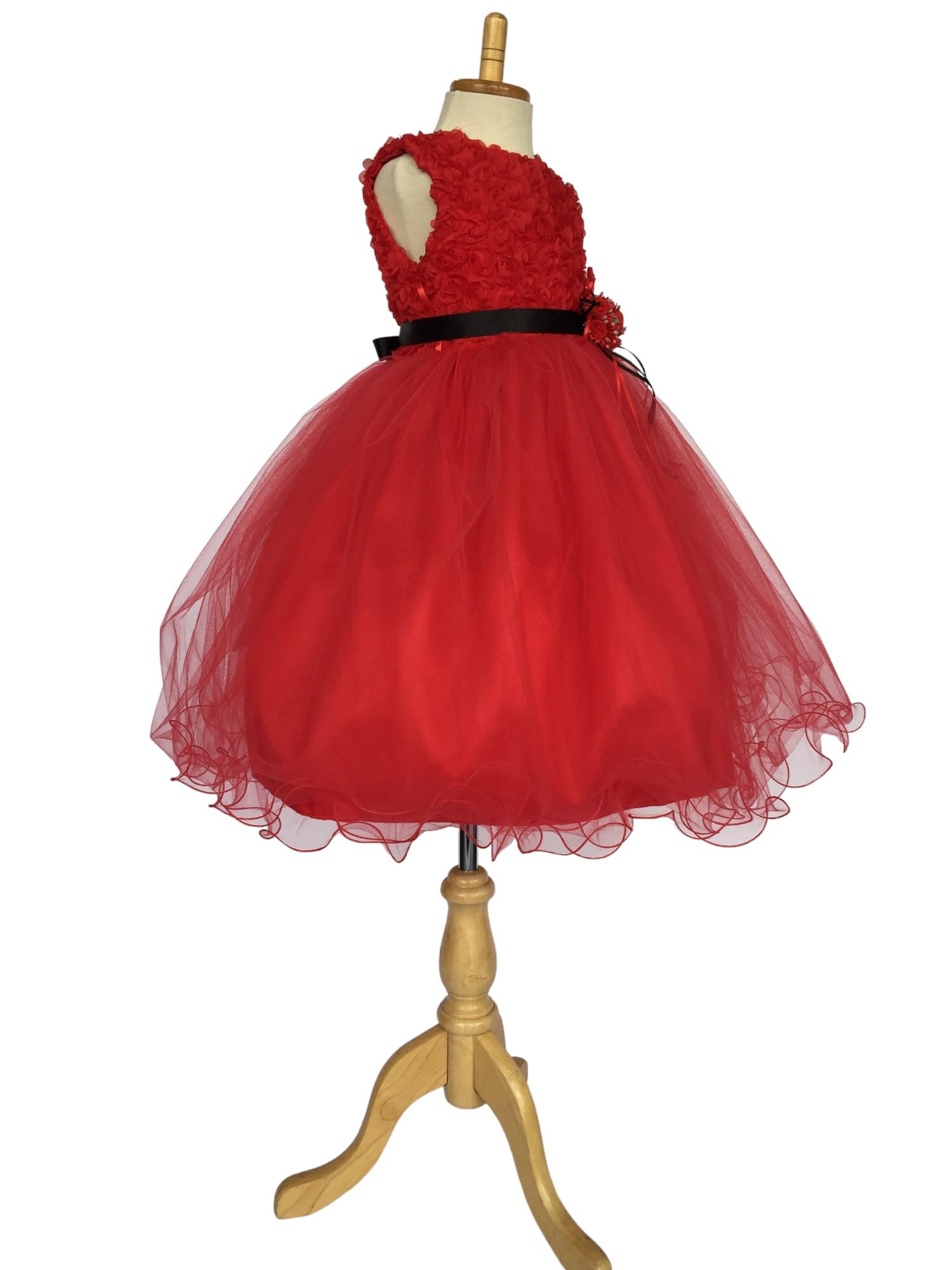 Floral Chiffon Carnation 4-Layer Tulle Flower Girl Dress for Wedding & Pageant - Red (Size 16) | Perfect for Bridal Party, First Communion & Special Occasions