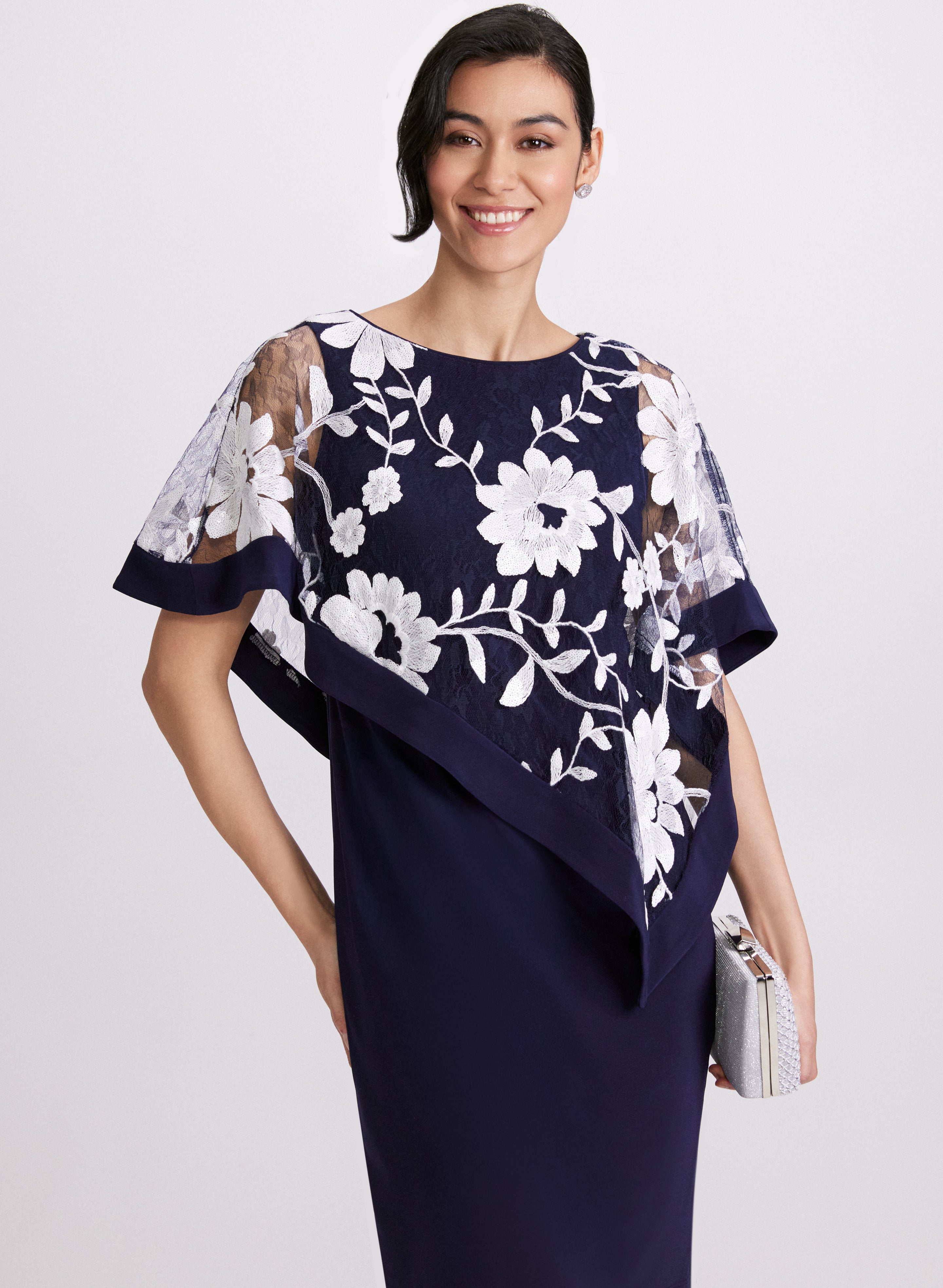 Elegant Floral Capelet Sheath Dress for Women - Perfect for Weddings, Parties & Special Occasions
