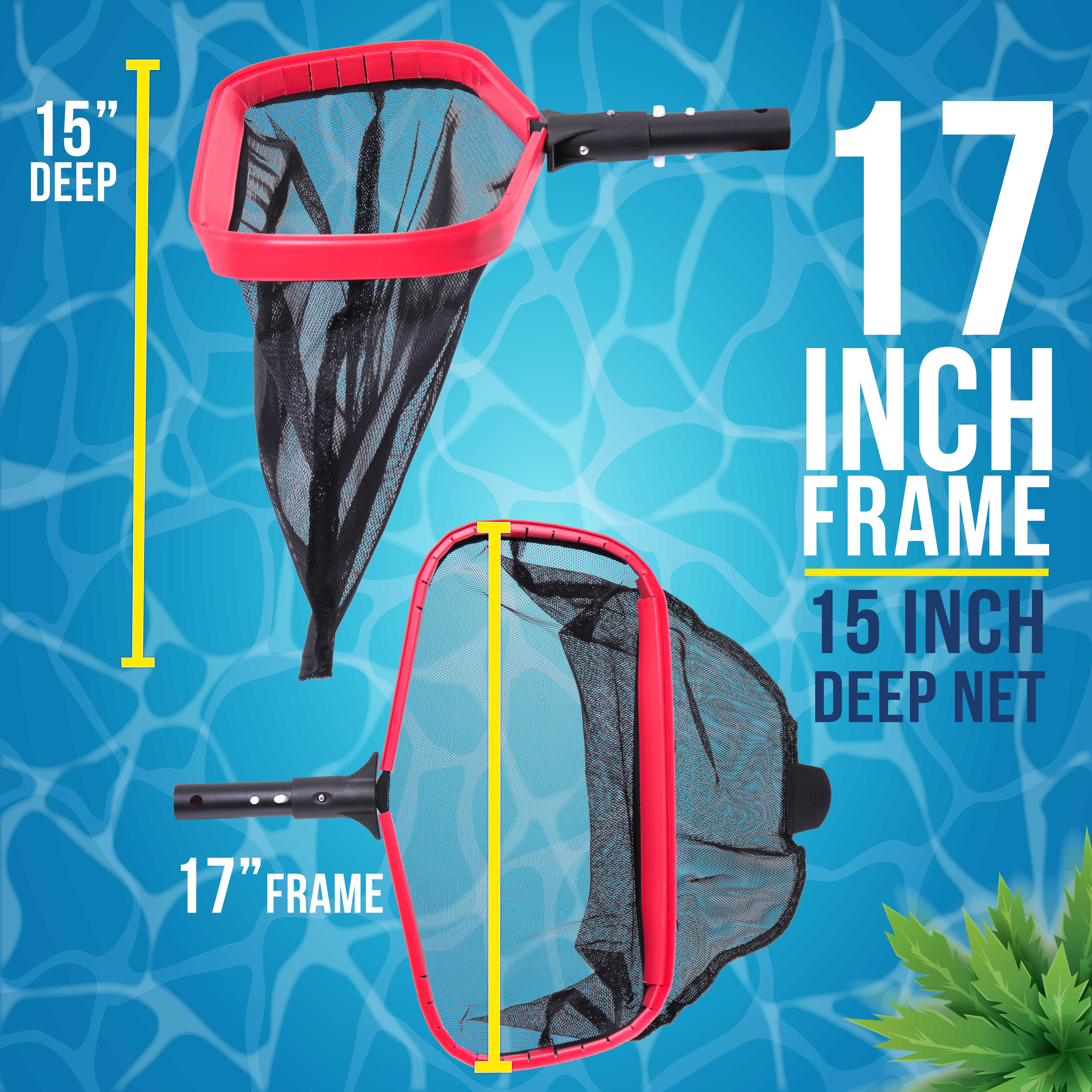 Professional Heavy Duty 17-Inch Swimming Pool Leaf Skimmer Rake with Deep Net Bag | Strong Aluminum Frame for Faster Cleaning & Debris Pickup | Ideal for In-Ground & Above Ground Pools