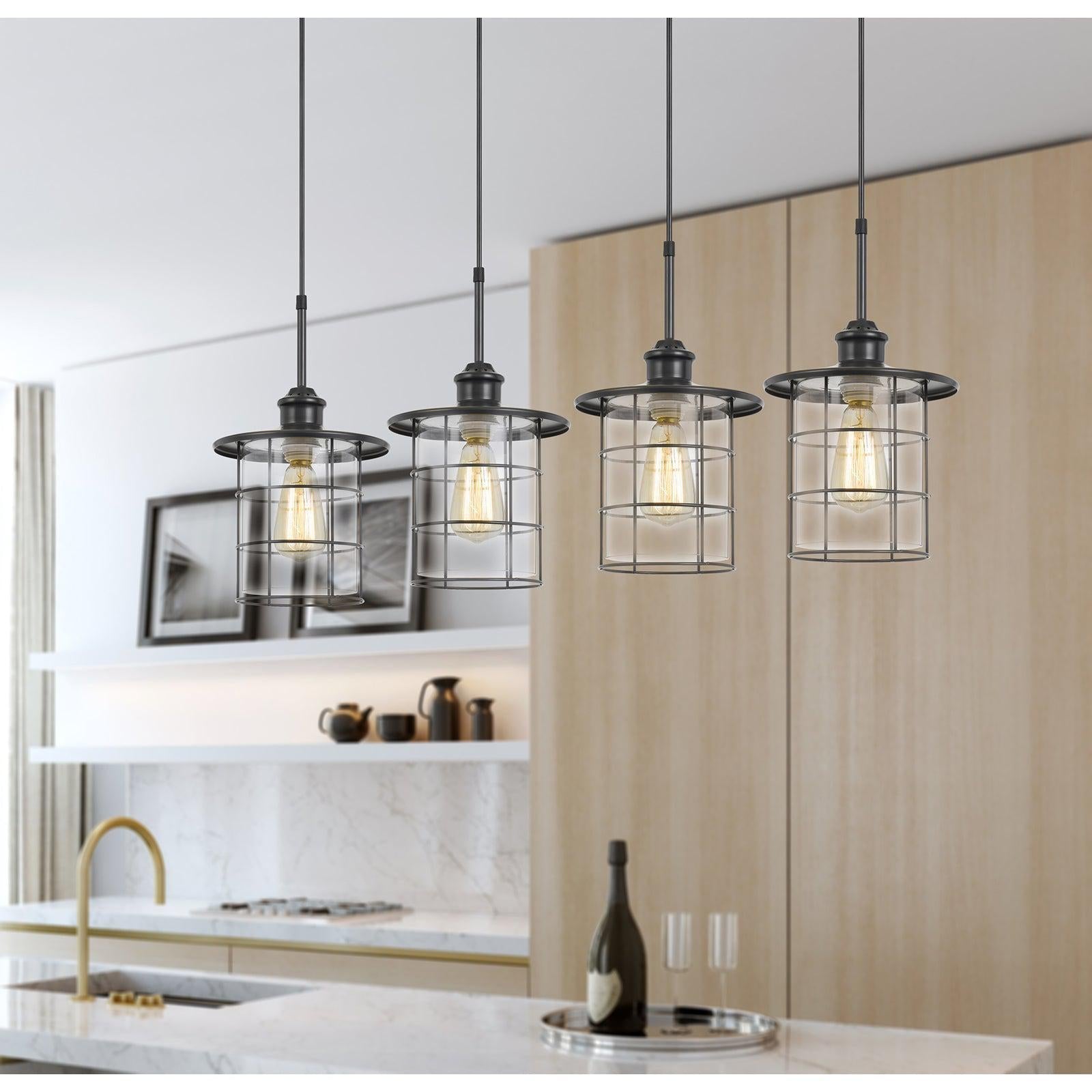Cal Lighting 60W X 4 Silverton Modern Metal and Glass Pendant Light Fixture - Perfect for Kitchen Island, Dining Room, and Living Room Lighting
