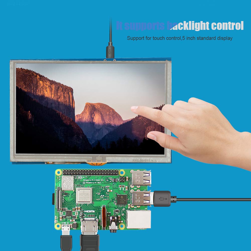 5 Inch 800x480 HDMI Touch Screen LCD Display for Raspberry Pi 3/2/B+ - HD Monitor with IPS Panel for DIY Projects, Gaming & Smart Home Control
