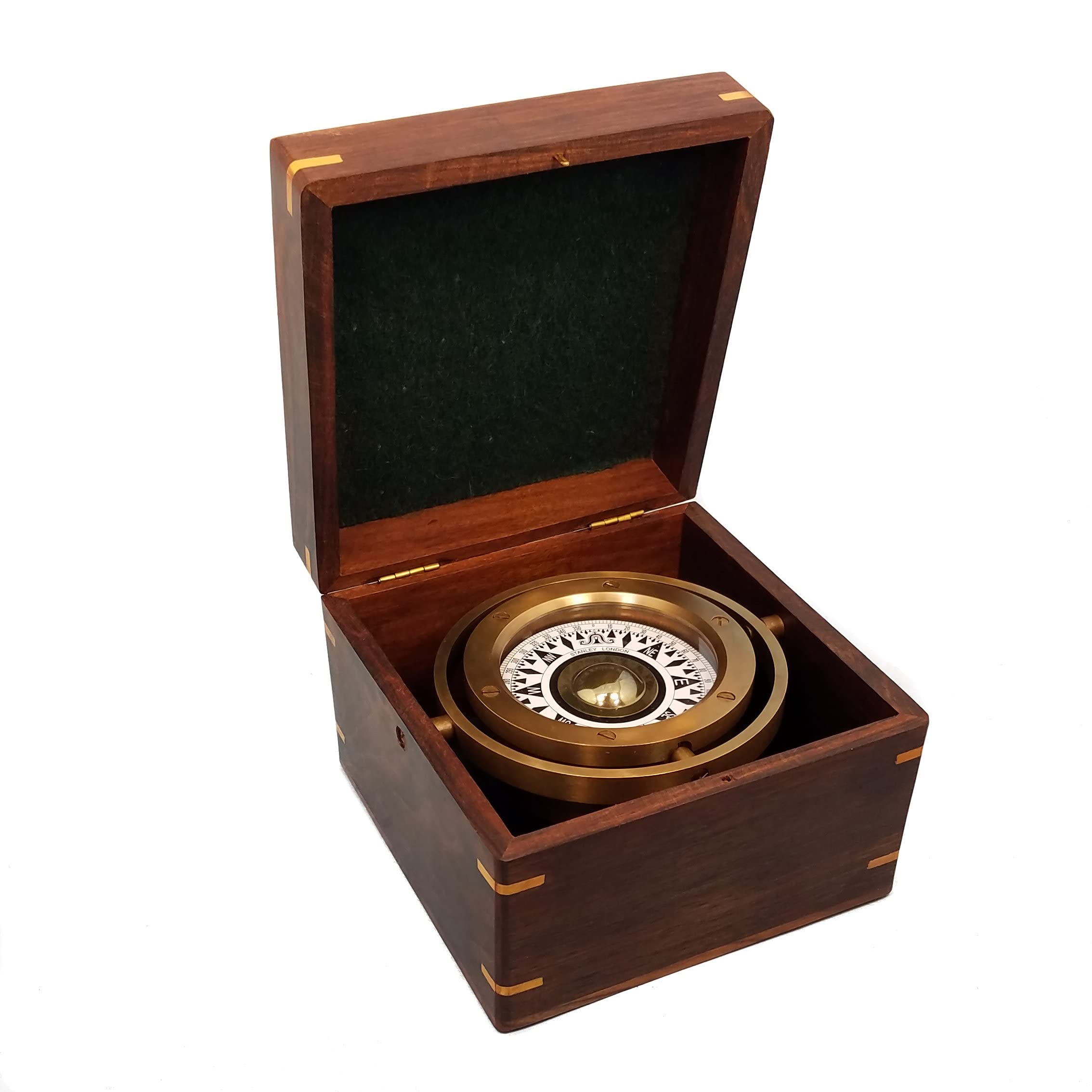 Personalized Large Wooden Desk Compass Gift for Men - Engraved Compass for Graduation, Baptism, Confirmation, Promotion & Retirement - Antique Brass Gimbaled Compass in Wooden Gift Box - Perfect Office Decor & Executive Gift Idea
