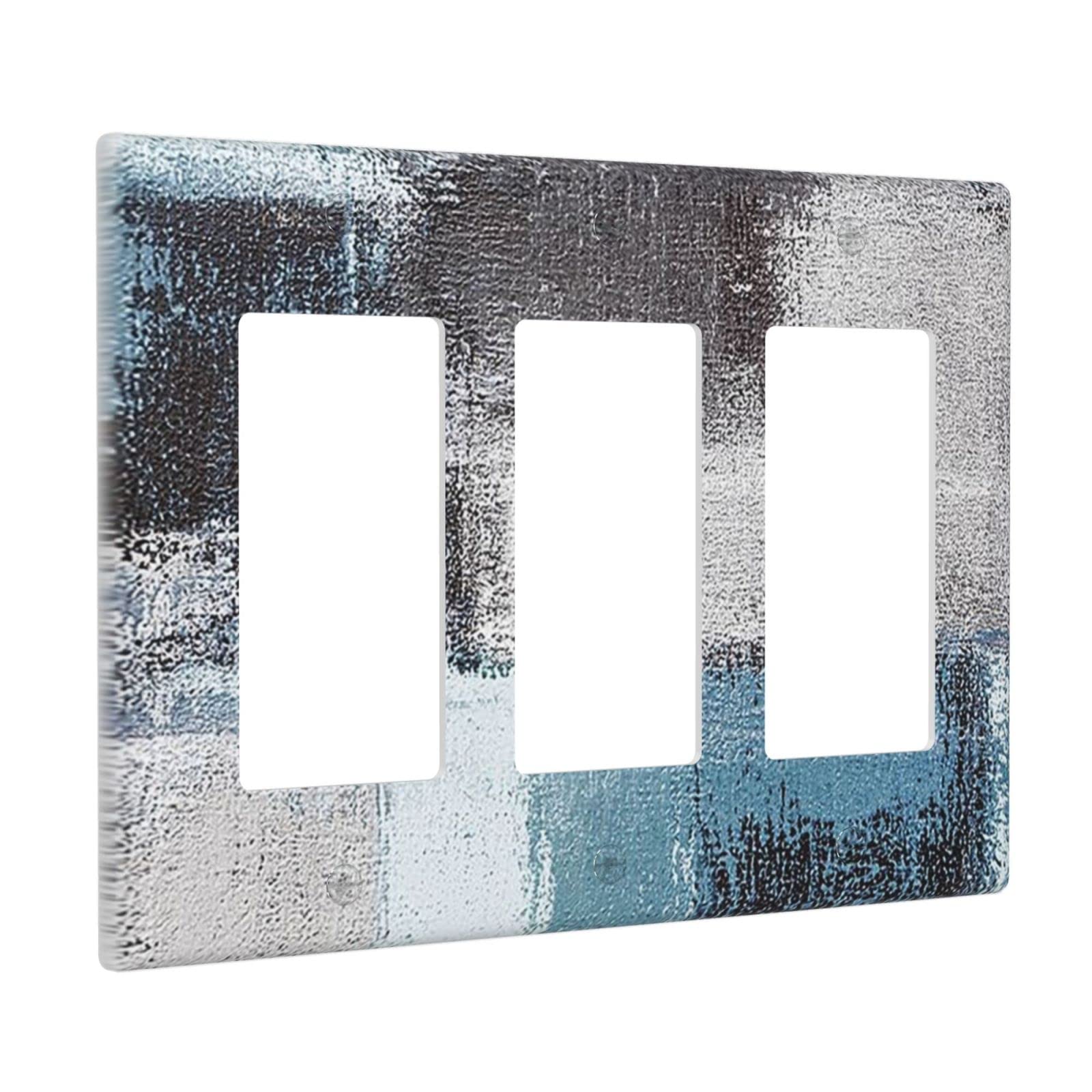 Abstract Blue Gray Black Triple Rocker Light Switch Cover - Decorative 3 Gang Wall Plate for Home & Office - Funny Lightswitch Faceplate 4.5 x 6.38 Inch - Perfect for Living Room, Bedroom, Kitchen & Modern Interior Design