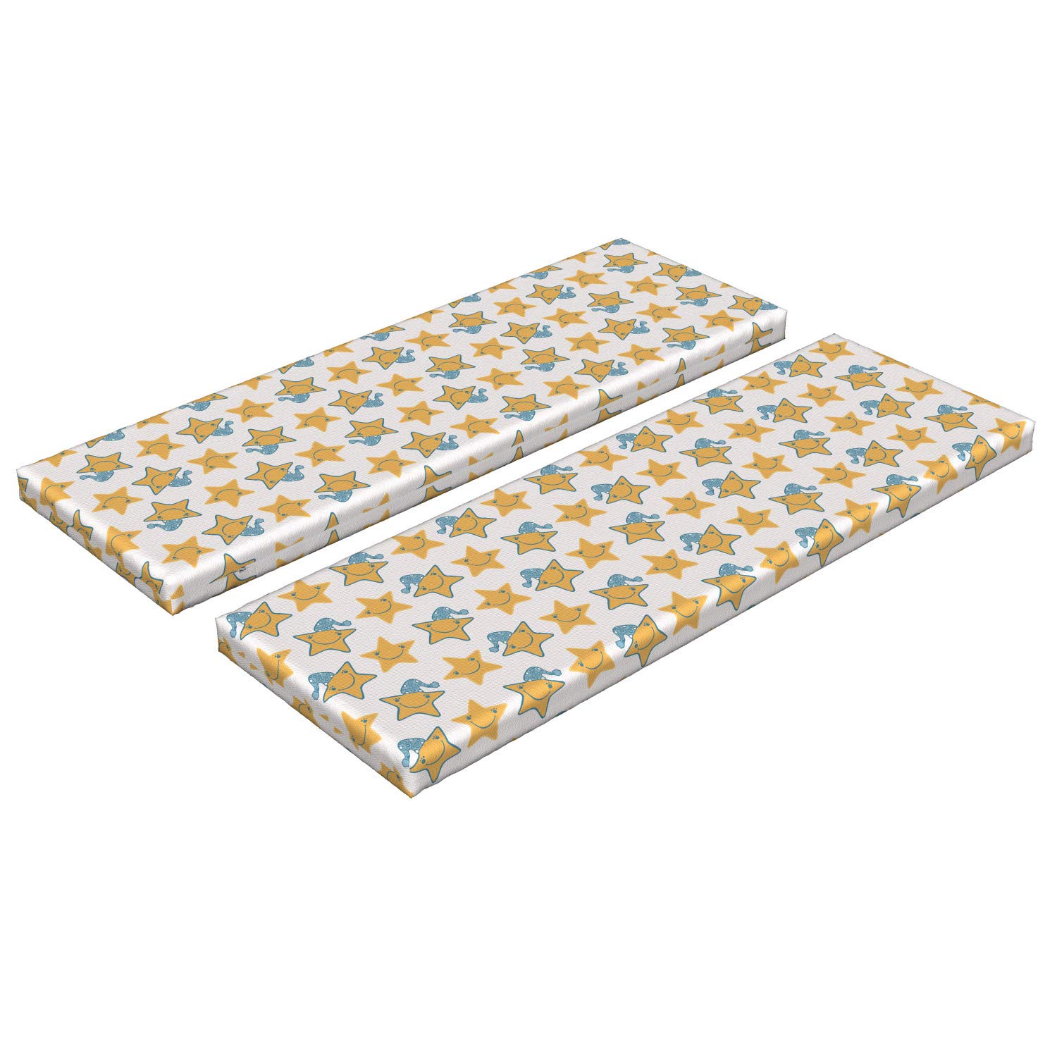 Ambesonne 2-Piece Cartoon Bench Cushion Set - Smiling Night Stars in Hats Happy Bedtime Theme, Standard Size Foam Pad with Decorative Cover in Pale Orange & Blue - Perfect for Living Room, Nursery, or Kids' Bedroom Decor