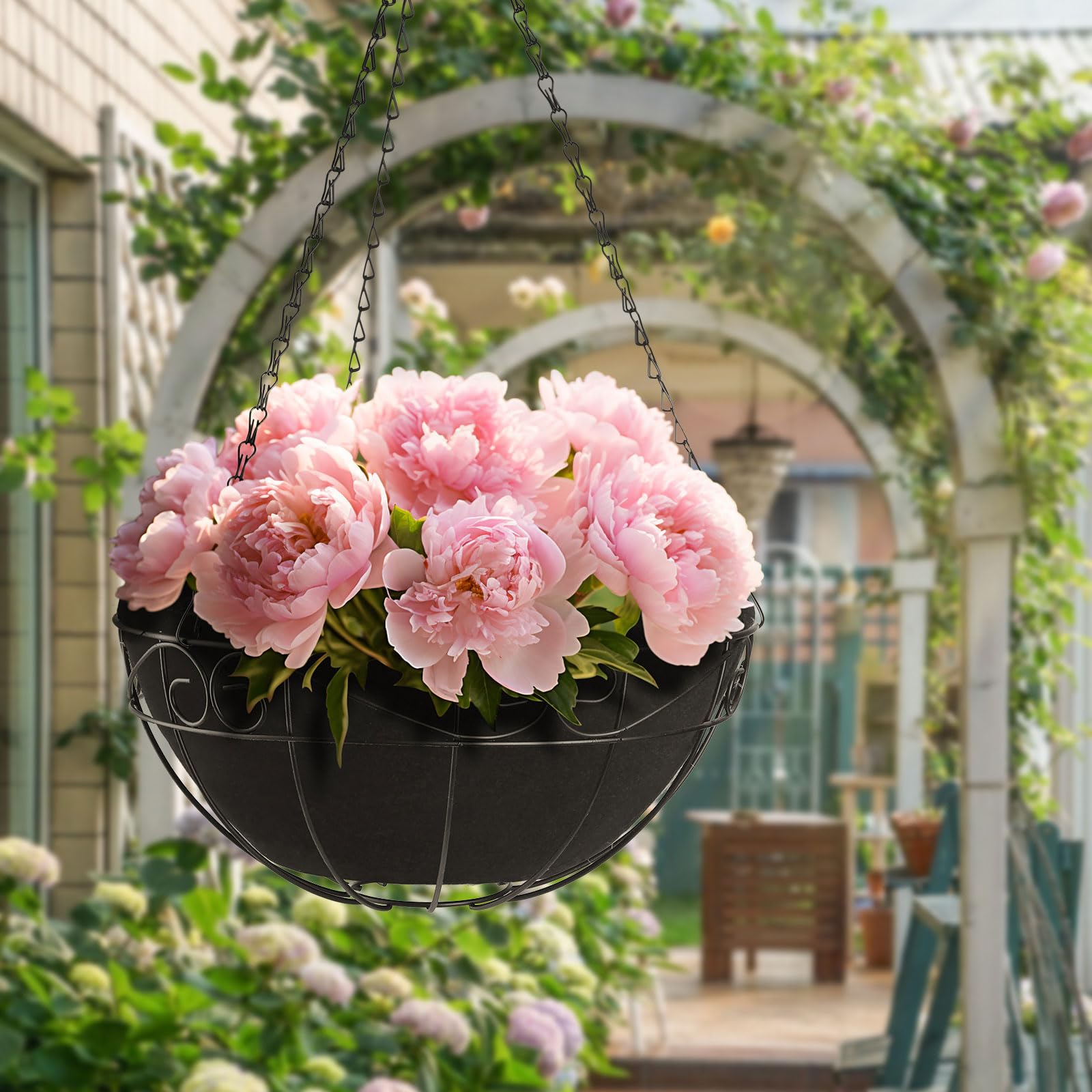 Non-Woven Fabric Plant Grow Bags - 2 Pack 12 Inch Round Hanging Basket with Coco Liner, Trough Shaped Wall & Deck Mount Planters for Window Box Replacement - Perfect for Indoor/Outdoor Gardening, Vertical Planting & Home Decor