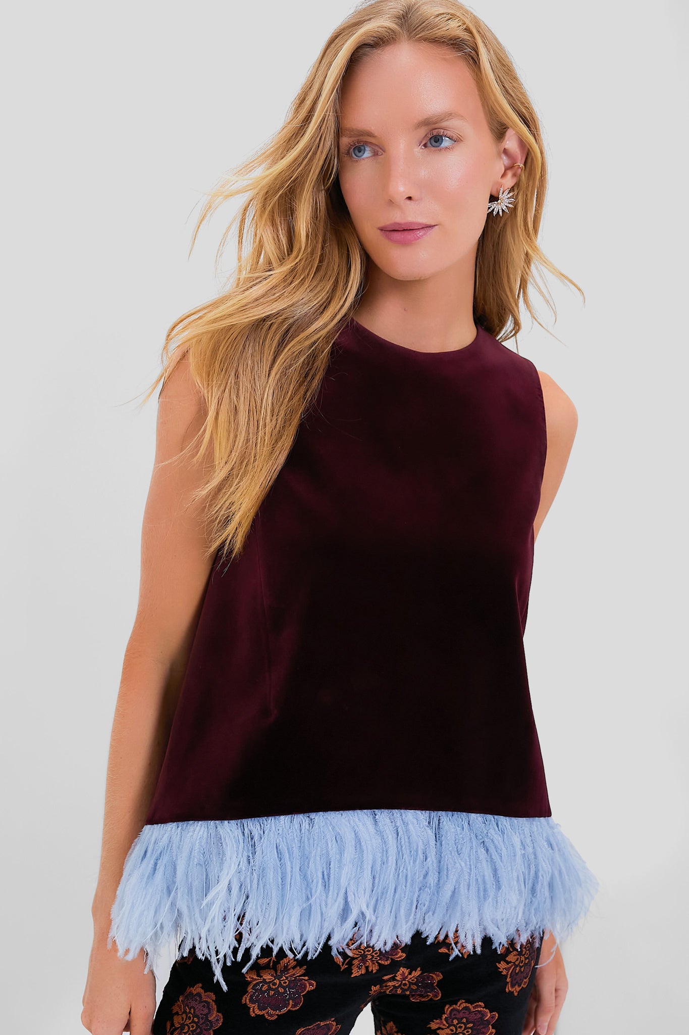 Bourdeaux Solid La Scala Top with Feathers - Elegant Women's Blouse for Parties & Special Occasions | Perfect for Evening Events, Weddings & Date Nights