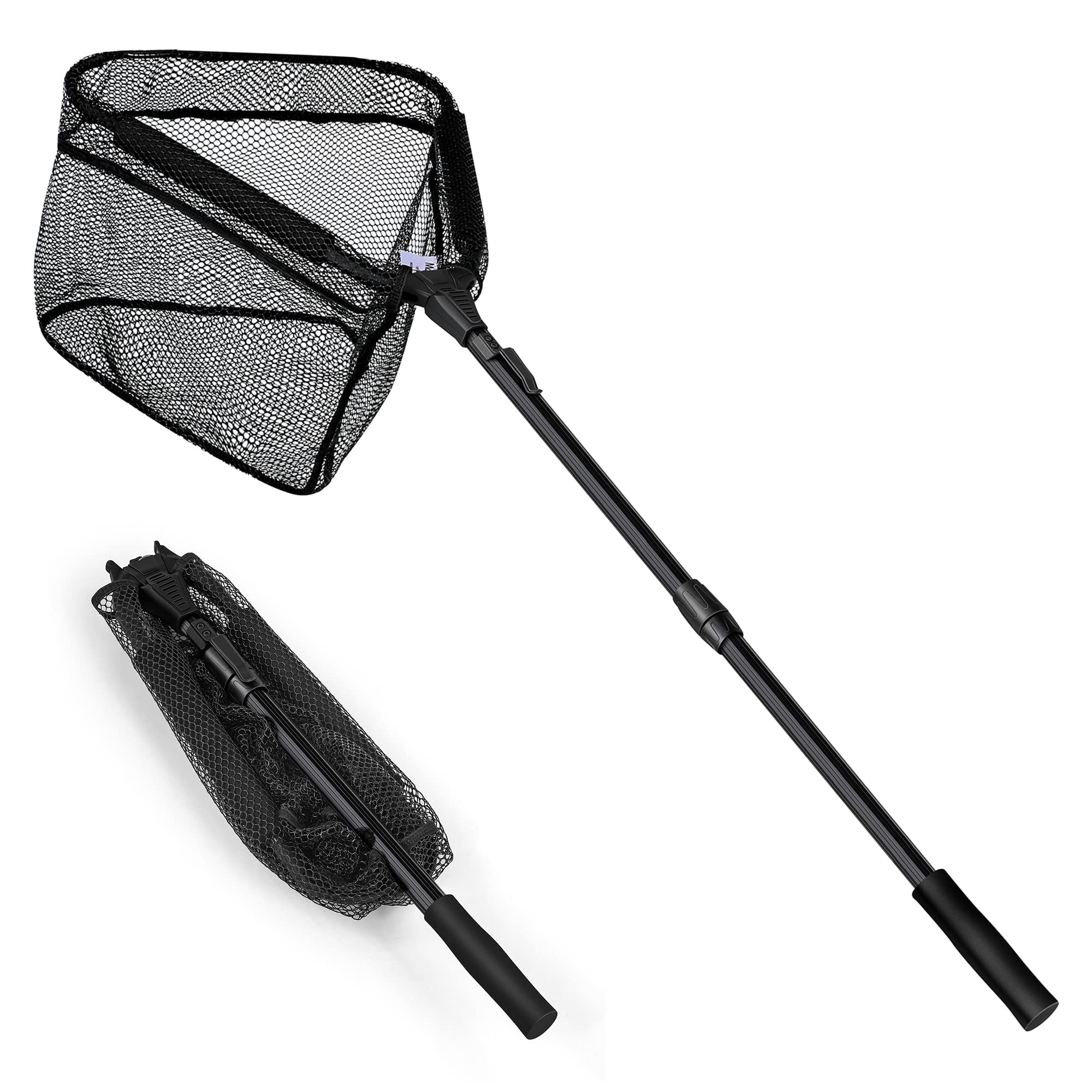 **Floating Fishing Net with Telescopic Handle - Foldable Landing Net for Kayak, Fly, Catfish, Bass, Crab & Trout Fishing - Rubber Coated Net for Men, Women & Kids - Perfect for Freshwater & Saltwater Fishing**