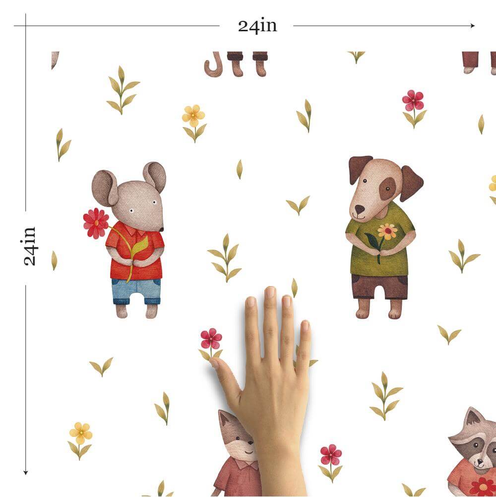 Green and Red Animals Children's Peel and Stick Removable Wallpaper 0340 - Fun Nursery Decor for Kids' Rooms & Play Areas
