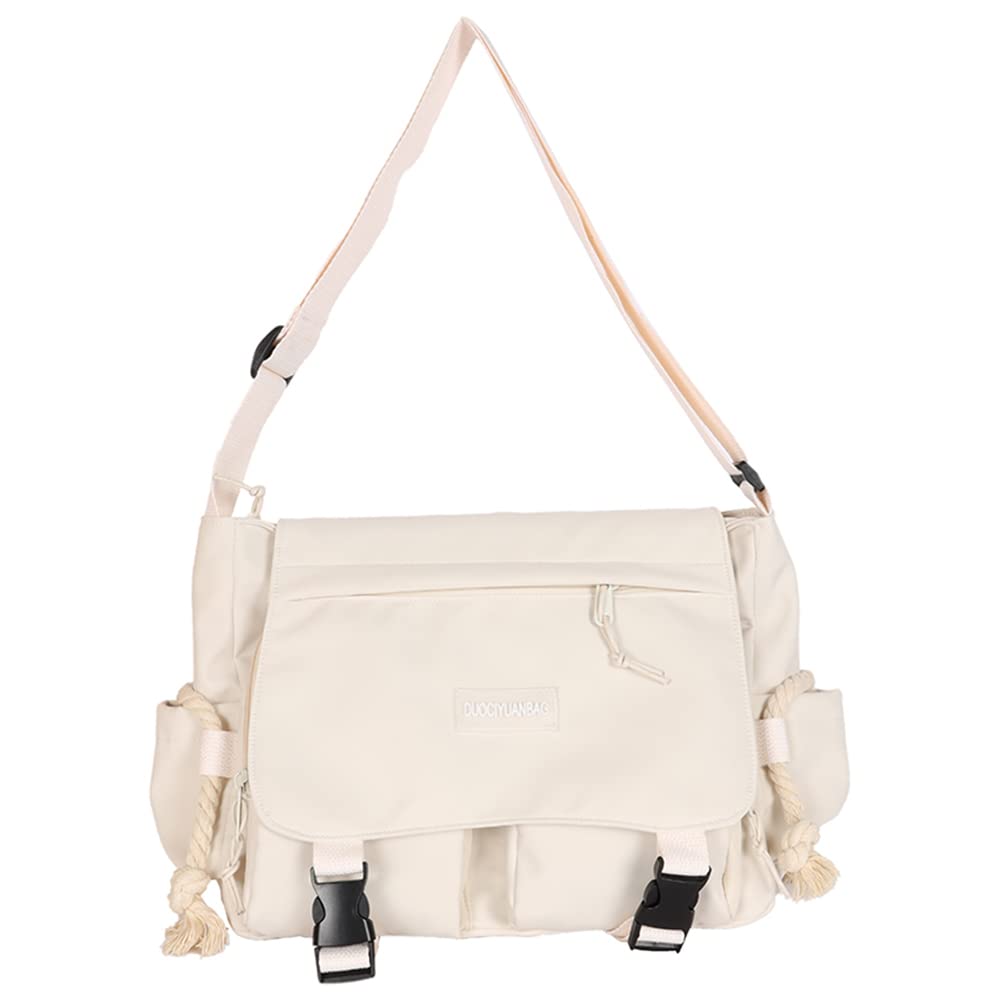 Juoxeepy Kawaii Aesthetic Messenger Bag for Women - Stylish Crossbody Bag with Stuffed Pendant & Pins, Durable Nylon - Perfect for School, Work, Travel & Anime Conventions