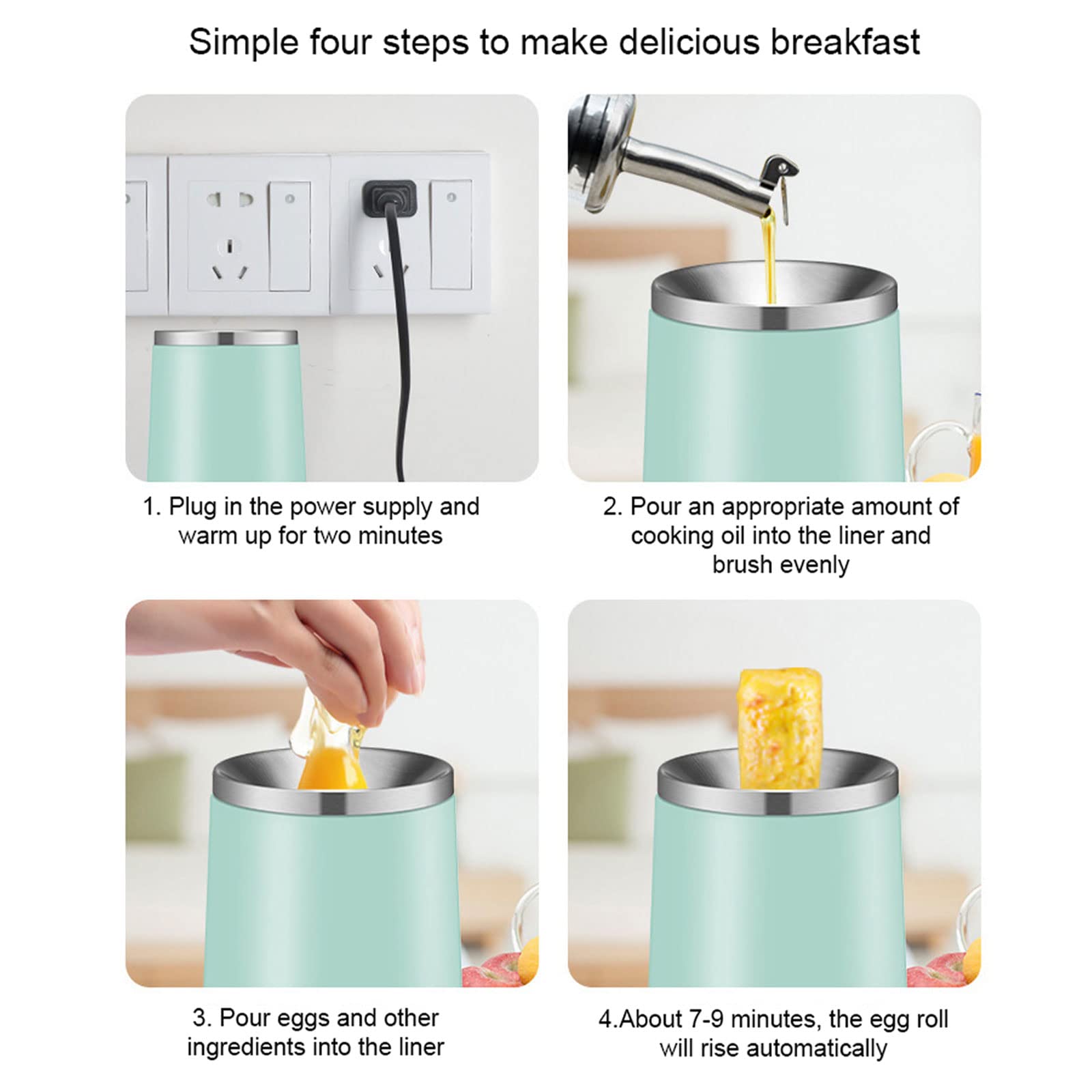 Automatic Egg Roll Maker & Rapid Egg Cooker - Multi-Function Breakfast Machine for Eggs, Sausage & Omelets - Perfect for Microwave Breakfast Sandwiches - Great Gift for Kids & Adults (Green) - Ideal for Quick Breakfasts, Family Meals & Kitchen Convenience