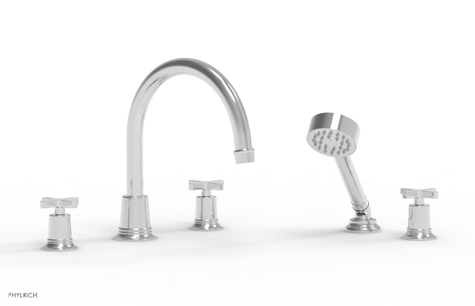 HEX MODERN Deck Mounted Bathtub Faucet Set with Cross Handles and Hand Shower - Matte Black Finish for Bathroom Renovation and Spa-Like Experience (Model 50150)