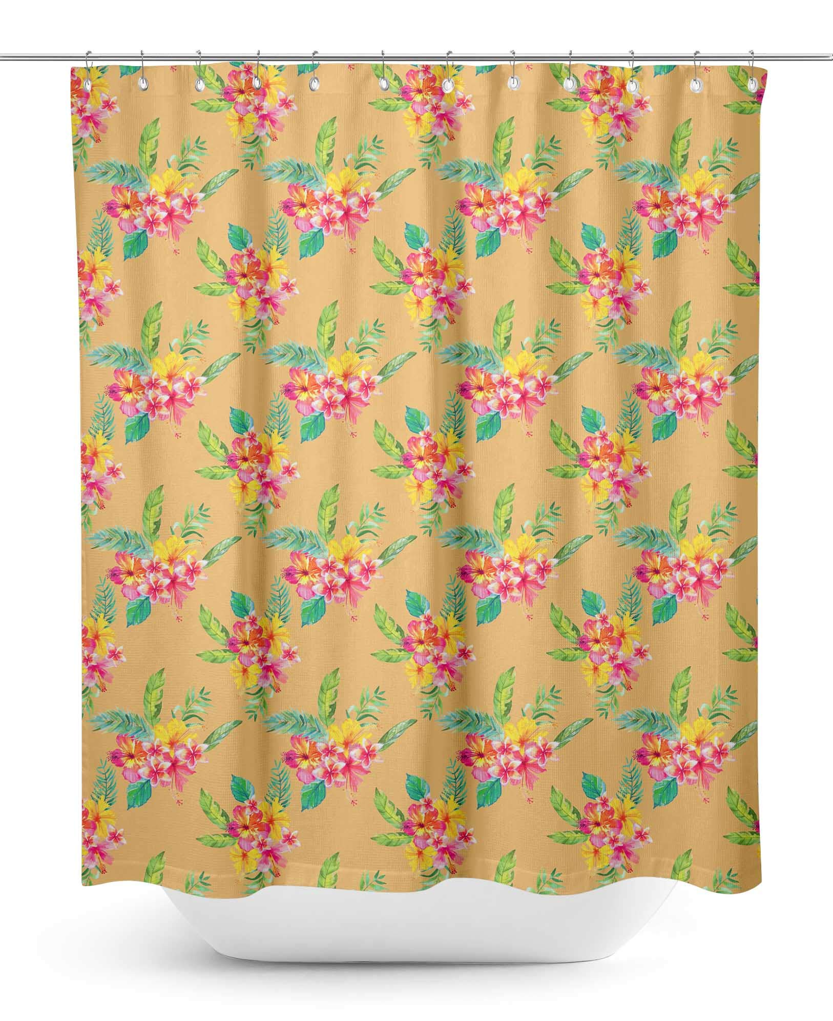 Waterproof Floral Shower Curtain - Orange Plumeria Bathroom Decor 60 x 84 Inch | Mold & Mildew Resistant Polyester Fabric for Bath, Shower, and Guest Room Decor