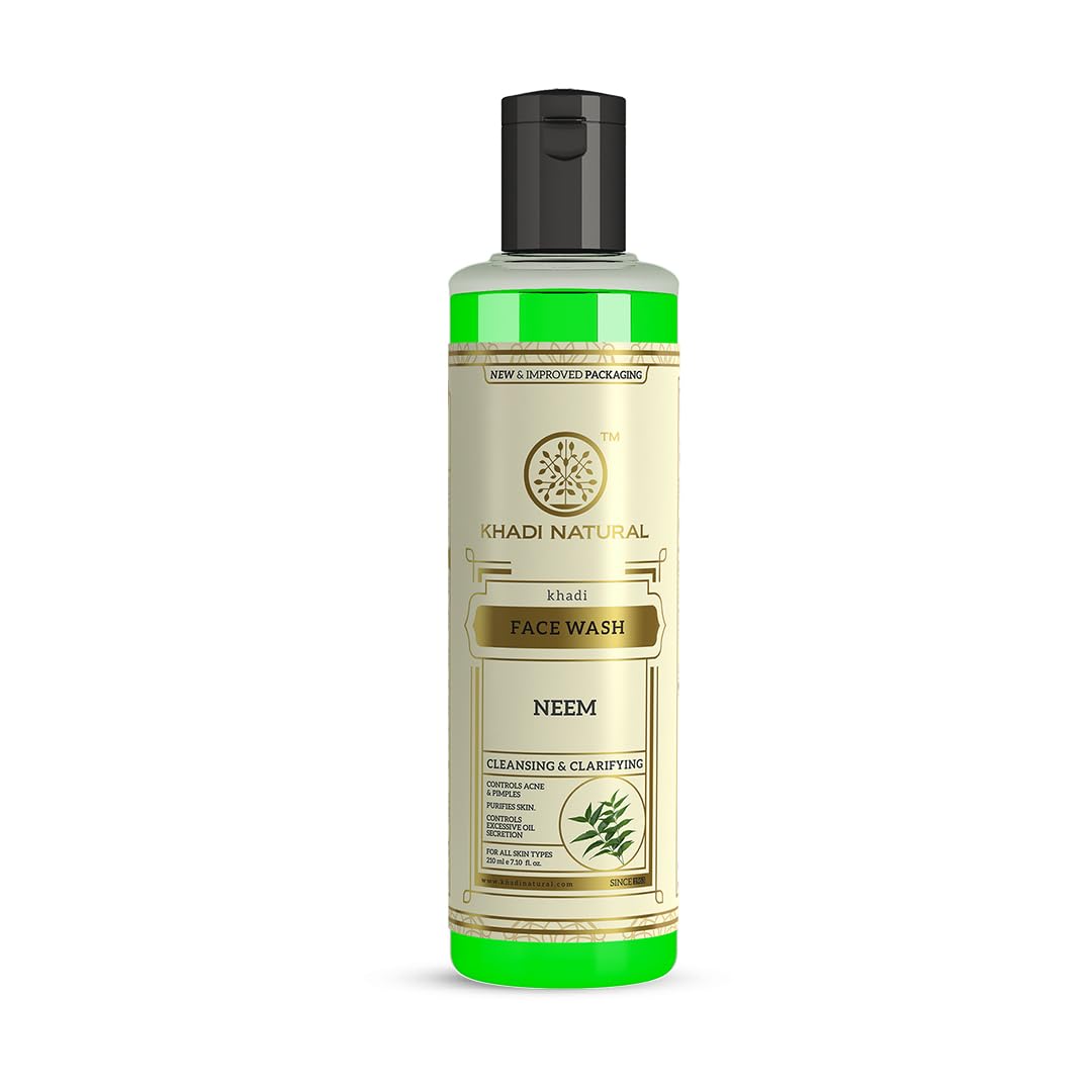 Khadi Natural Ayurvedic Neem Face Wash for Acne Prone Skin - Gentle Anti-Acne Cleanser with Neem Extract | Paraben & Sulfate-Free, Vegan, 210ml | Perfect for Daily Skincare Routine & Sensitive Skin Care