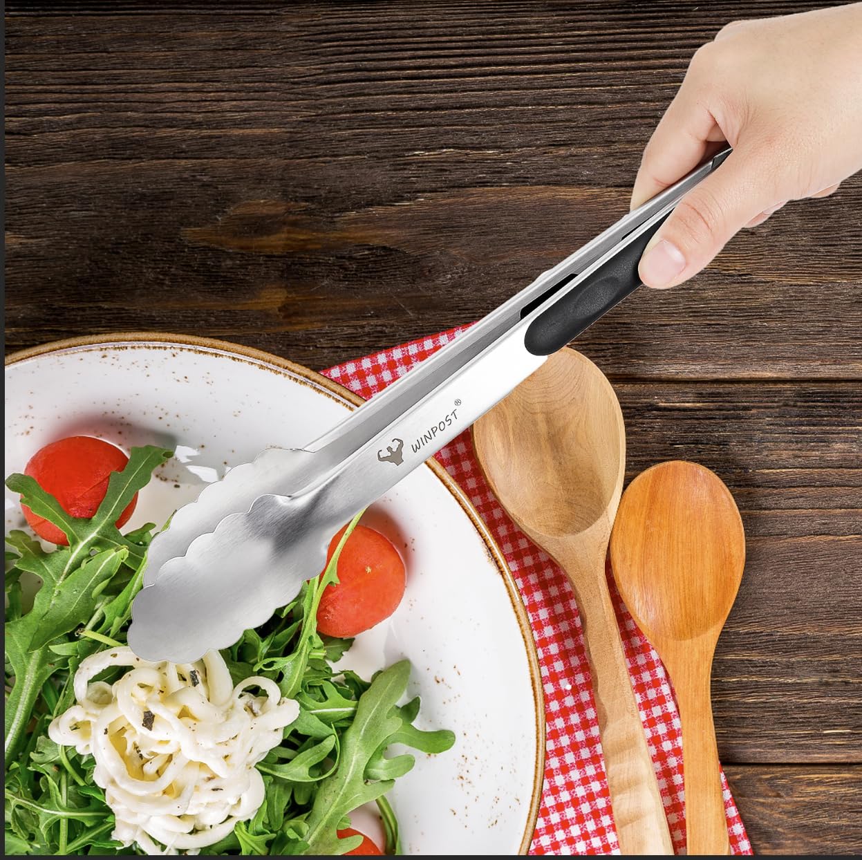 Stainless Steel Kitchen Tongs 8 Inch (21cm) - Heat Resistant Cooking Tongs for Grilling, BBQ, Salad, and Serving - Durable Kitchen Utensil Set for Restaurants and Home Use