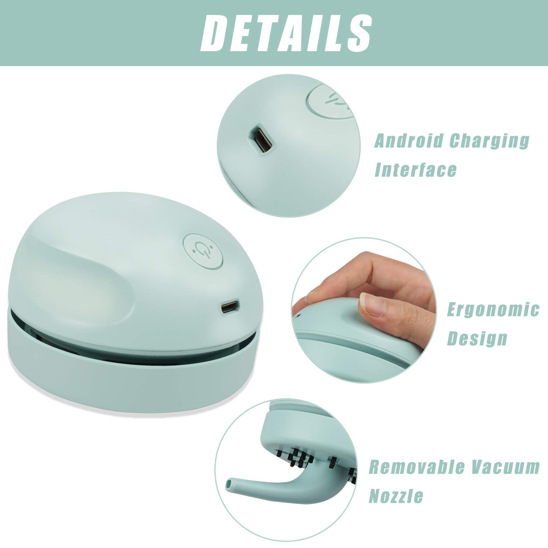 USB Powered Mini Desktop Vacuum Cleaner - Portable Dust Buster with Detachable Nozzle & Cleaning Brush | Light Green | Ideal for Keyboard, Piano, Car, Office & Home Use