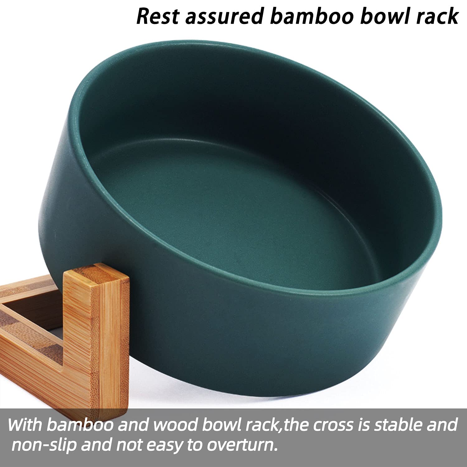 **Petygooing Green Ceramic Elevated Dog Bowl Set with Stand - 13.5oz Small Pet Food & Water Dishes for Cats & Dogs - Non-Slip Dual Bowl Feeder for Puppies & Kittens - Perfect for Home, Travel & Vet Visits**