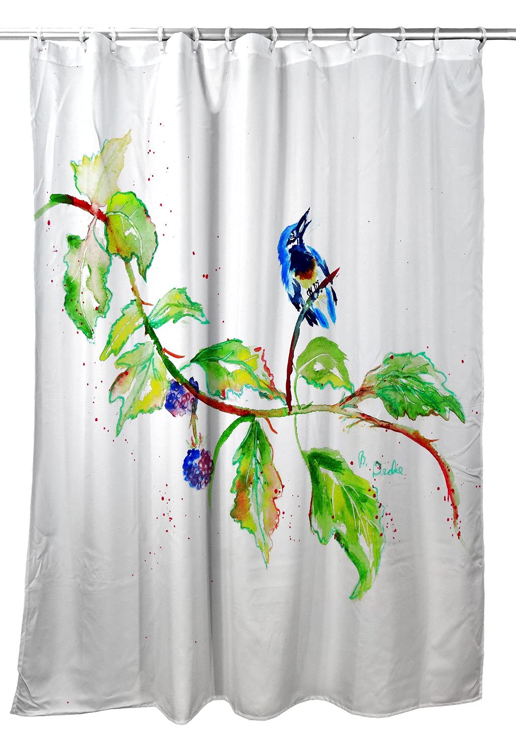 Betsy Drake Bird & Blackberries Shower Curtain - Vintage Floral Bathroom Decor, Waterproof Polyester Fabric with Hooks, Perfect for Farmhouse, Cottage & Boho Style Bathrooms