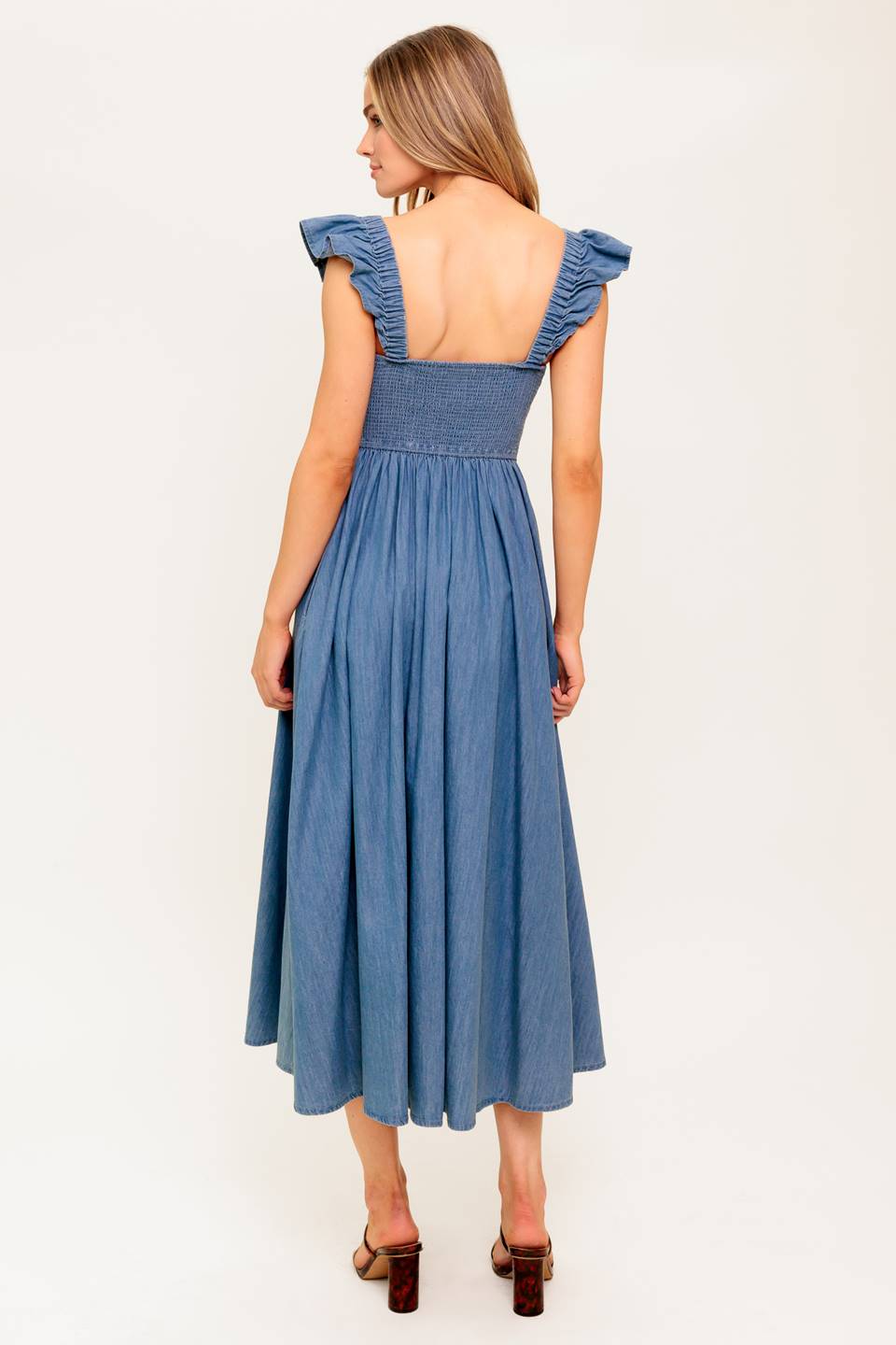 Stylish DRIFTWOOD PETAL CHAMBRAY MIDI DRESS for Women | Floral Print Summer Dress | Perfect for Beach Vacations, Date Nights & Casual Outings