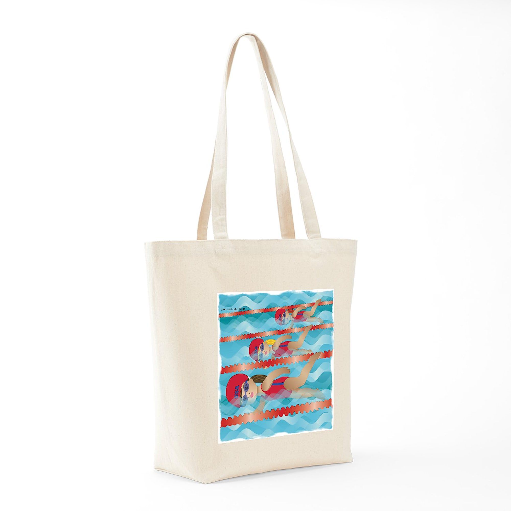 **Little Swimmer Girls Tote Bag - Natural Canvas Reusable Shopping Bag for Beach, Pool & Travel | Eco-Friendly & Durable**