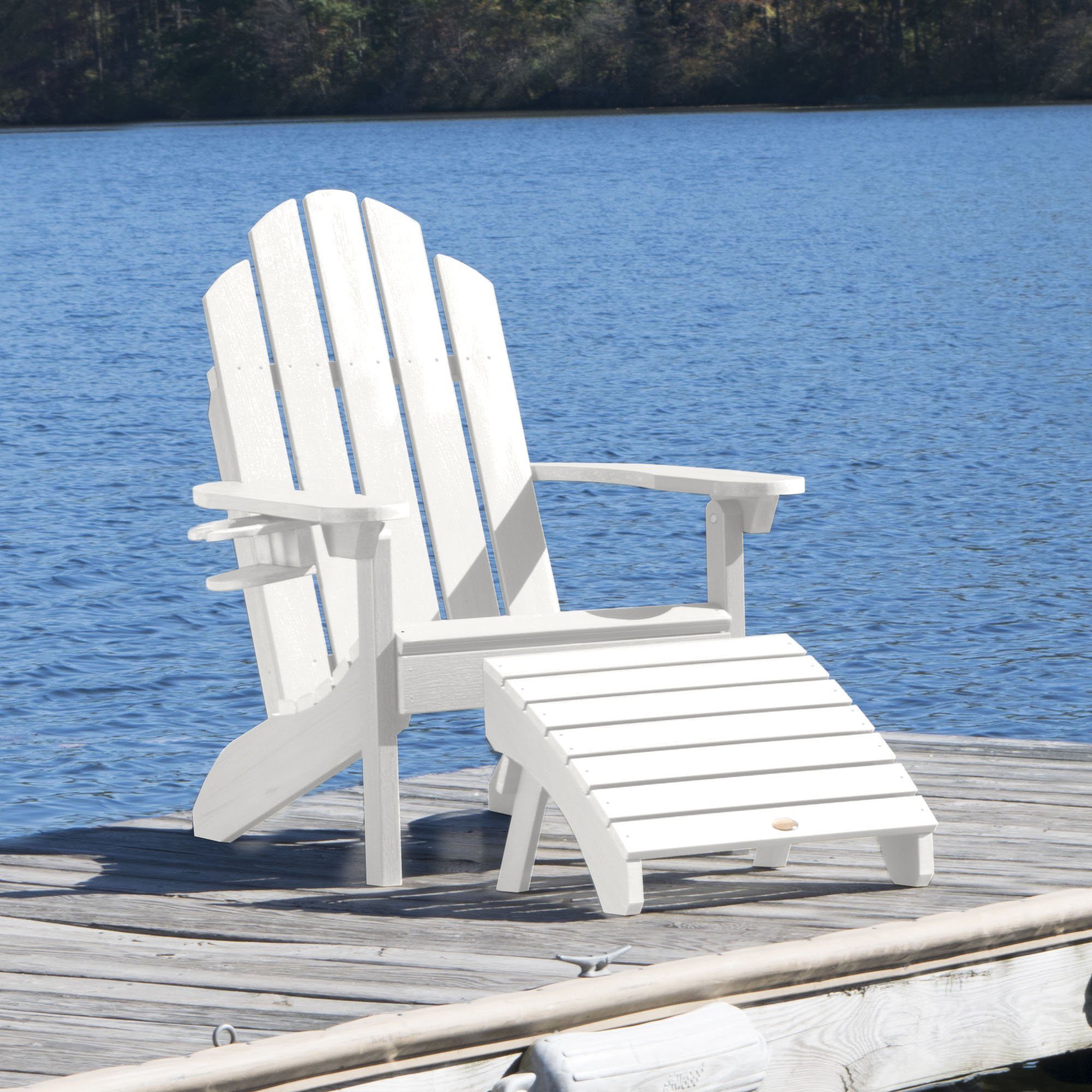 Classic Westport Adirondack Chair with Cup Holder & Folding Ottoman - Outdoor Patio Furniture for Garden, Poolside, Deck & Backyard Relaxation