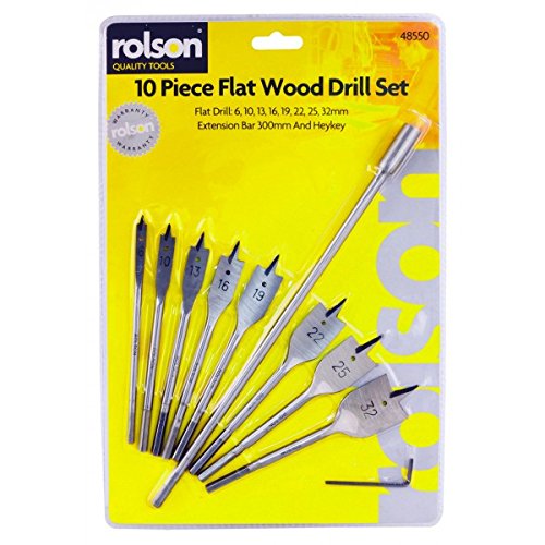 10-Piece Flat Wood Drill Bit Set - 48550 - High-Speed Steel for Woodworking, DIY Projects & Home Improvement - Perfect for Furniture Making, Cabinetry & Crafting