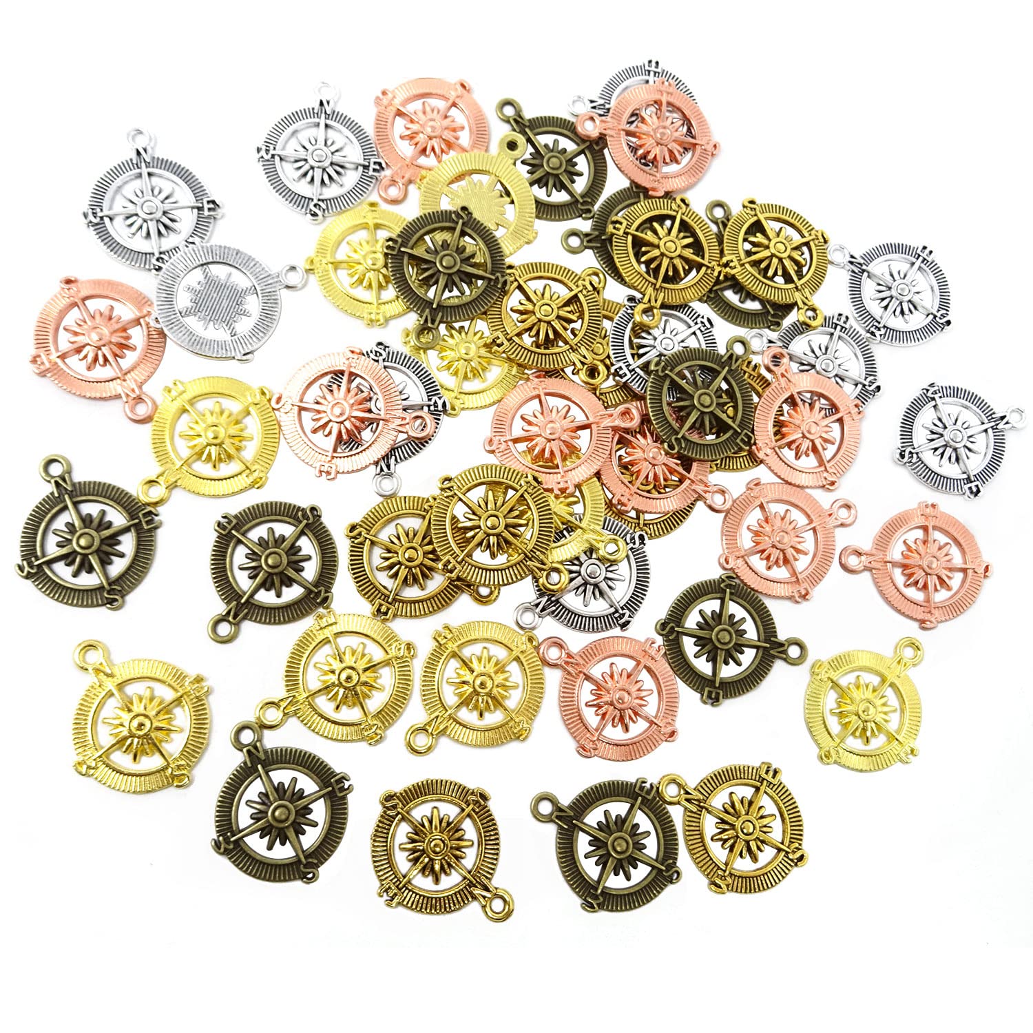 Honbay 50PCS Alloy Compass Charms Pendant Mixed Colors for Jewelry Making - DIY Bracelet Necklace Craft Supplies (5 Colors) - Perfect for DIY Gifts, Scrapbooking & Home Decor