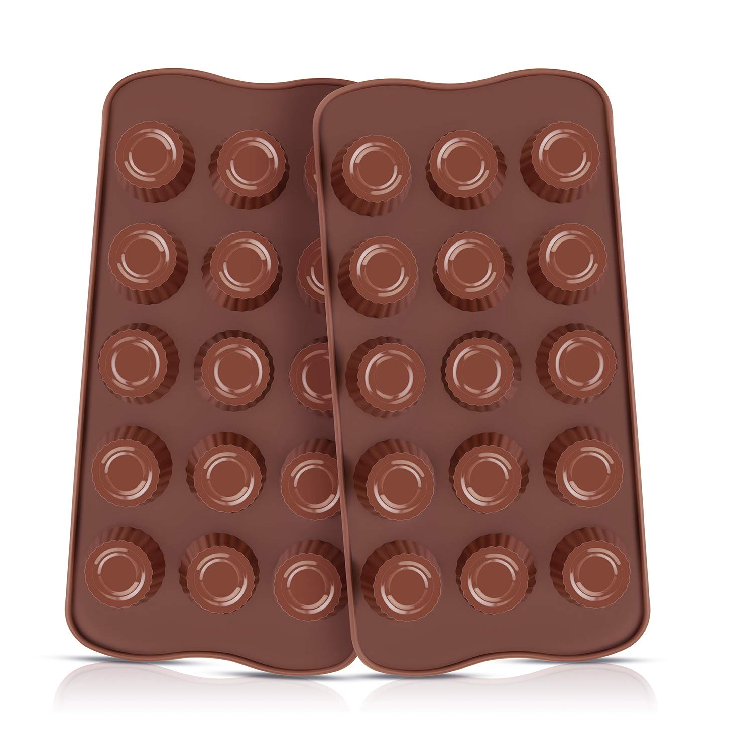 Premium Silicone Chocolate Molds Set of 2 - Reusable Candy & Keto Fat Bomb Molds for Baking, DIY Desserts - Perfect for Making Mini Peanut Butter Cups, Chocolate Cups & Homemade Treats