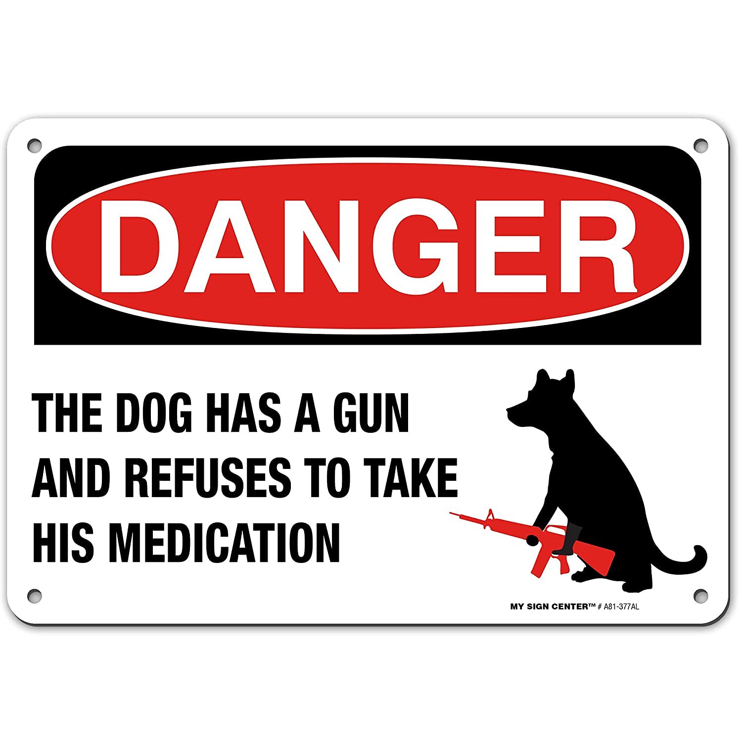 Vintage Warning Dog with Gun Sign - Classic Aesthetic Outdoor Wall Decor (12x16 Inch) for Yard, Home, Garden & Farmhouse Security