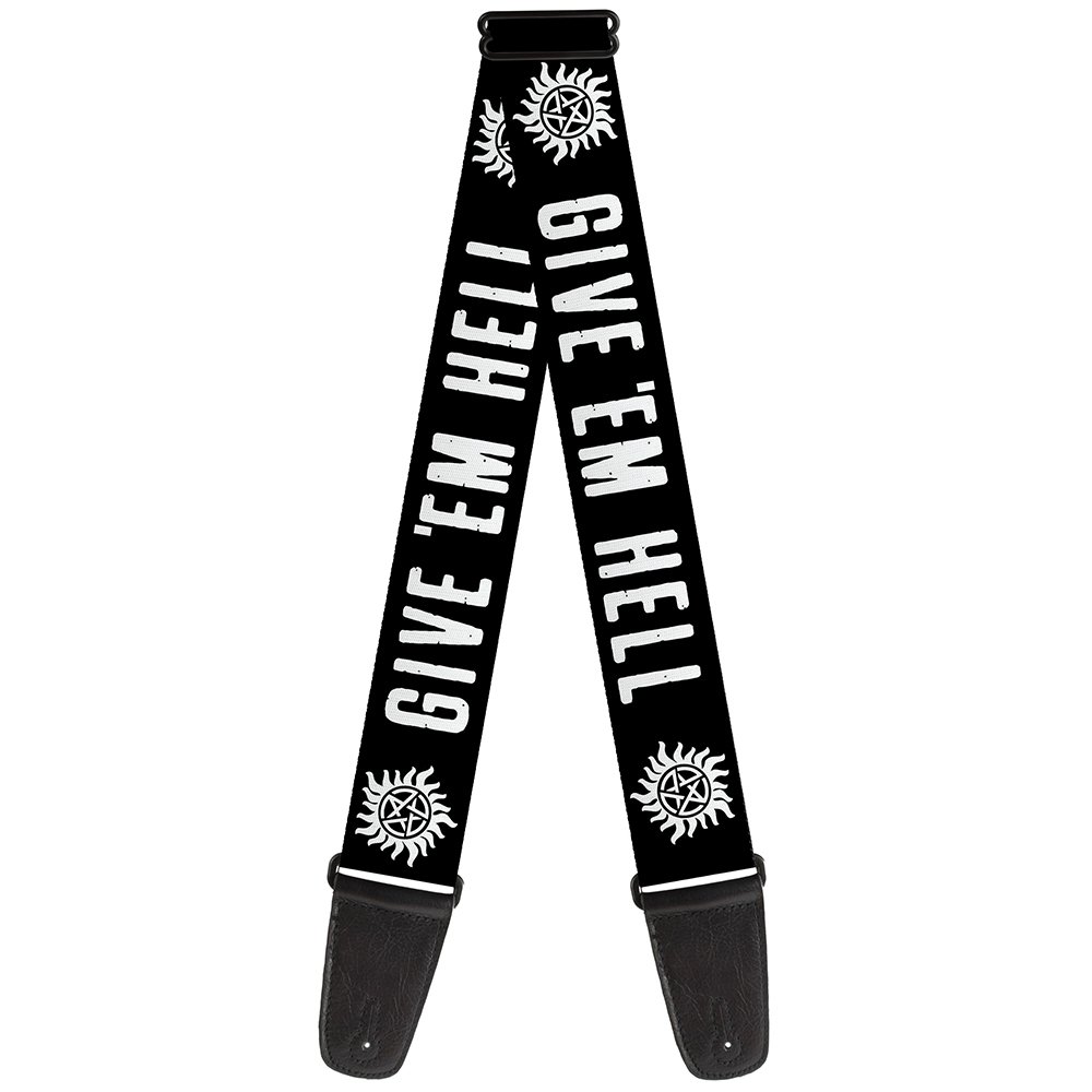 Buckle-Down Guitar Strap - Winchester Pentagram GIVE 'EM HELL Black/White - 2