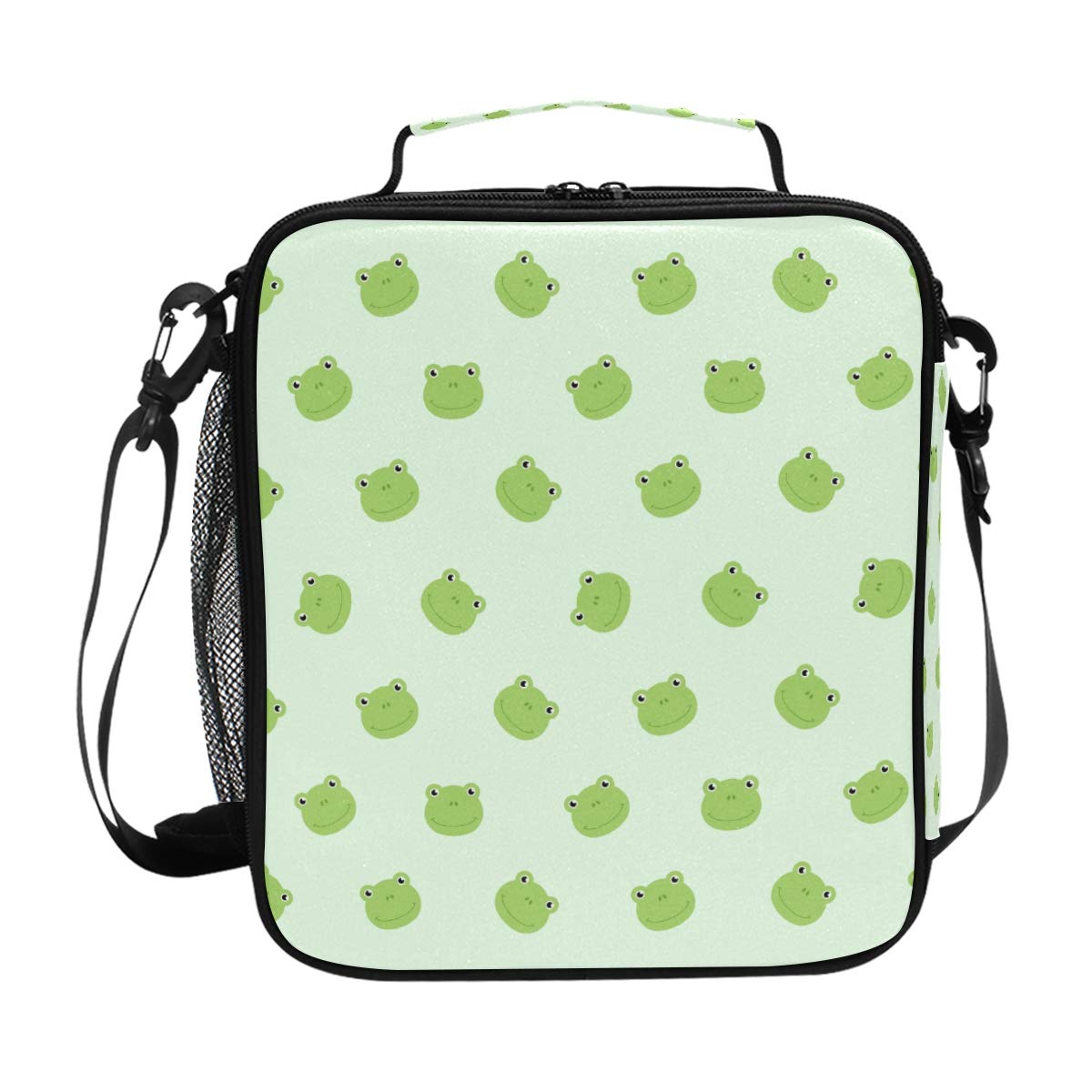 Insulated Lunch Box Bag with Green Frog Head Pattern - Thermal Cooler Tote with Shoulder Strap for Women, Portable Food Container for Office, School, Travel & Picnic | Perfect for Work, Outdoor Activities & Daily Commute