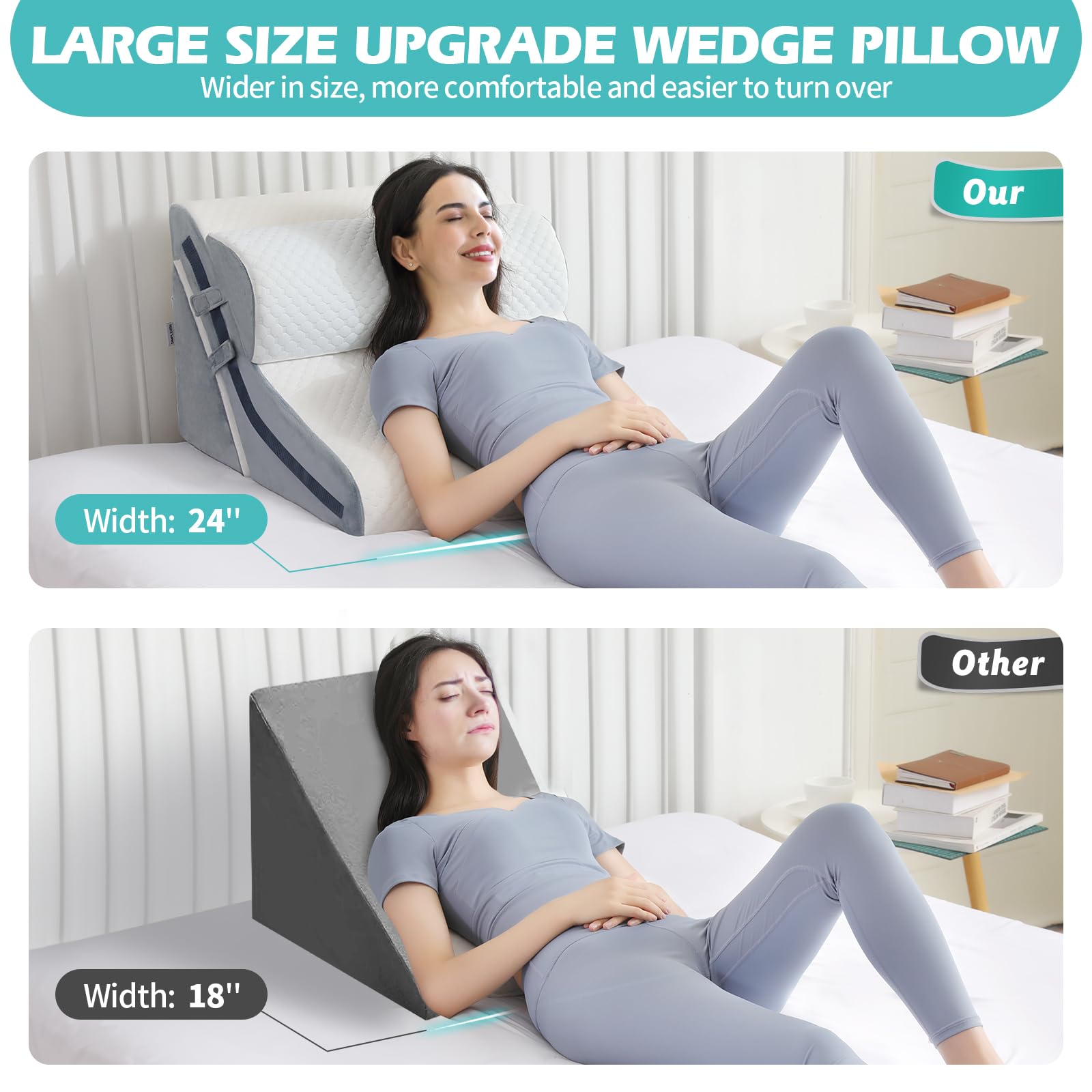 **Orthopedic Wedge Pillow Set for Sleeping & Post-Surgery Recovery - 3PCS Adjustable Memory Foam Bed Wedge (9/16/20 Inches) - Ideal for Acid Reflux, Snoring, Back Pain & Reading in Bed**