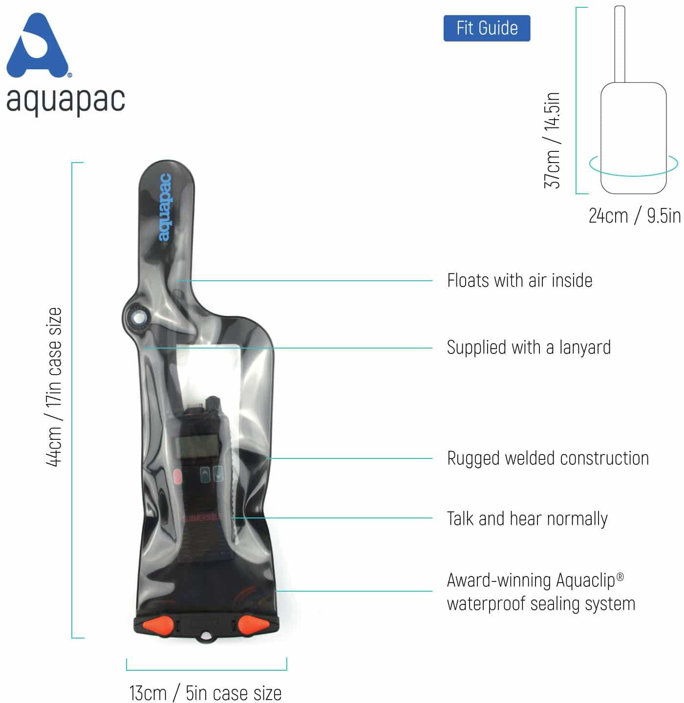 Aquapac Waterproof VHF Radio Case - IPX8 Certified Dry Bag for Marine, Boating & Outdoor Adventures - Keep Your Radio Safe in Rain, Splashes & Storms