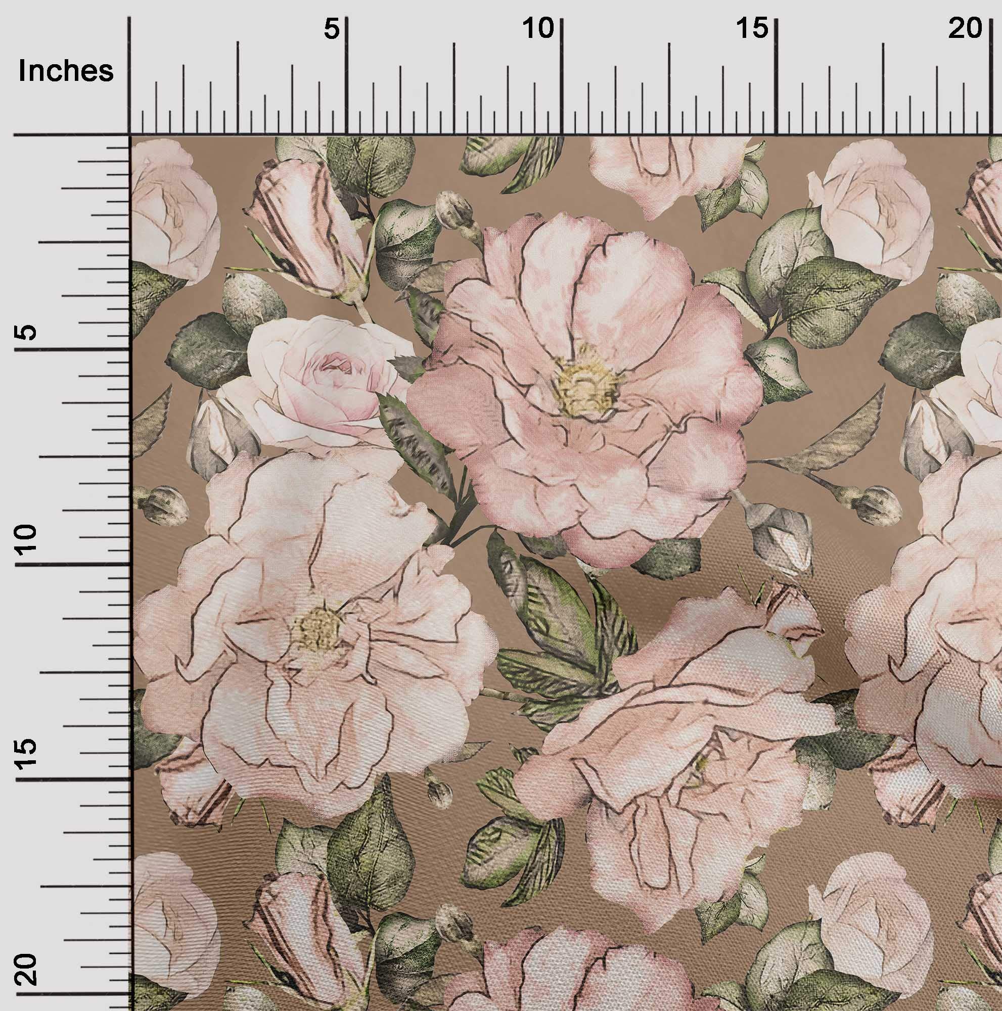oneOone Cotton Cambric Brown Fabric with Leaves & Flowers Floral Print - 56 Inches Wide by The Yard for DIY Crafts, Quilting, Home Decor & Sewing Projects | Perfect for Curtains, Table Runners & Upholstery