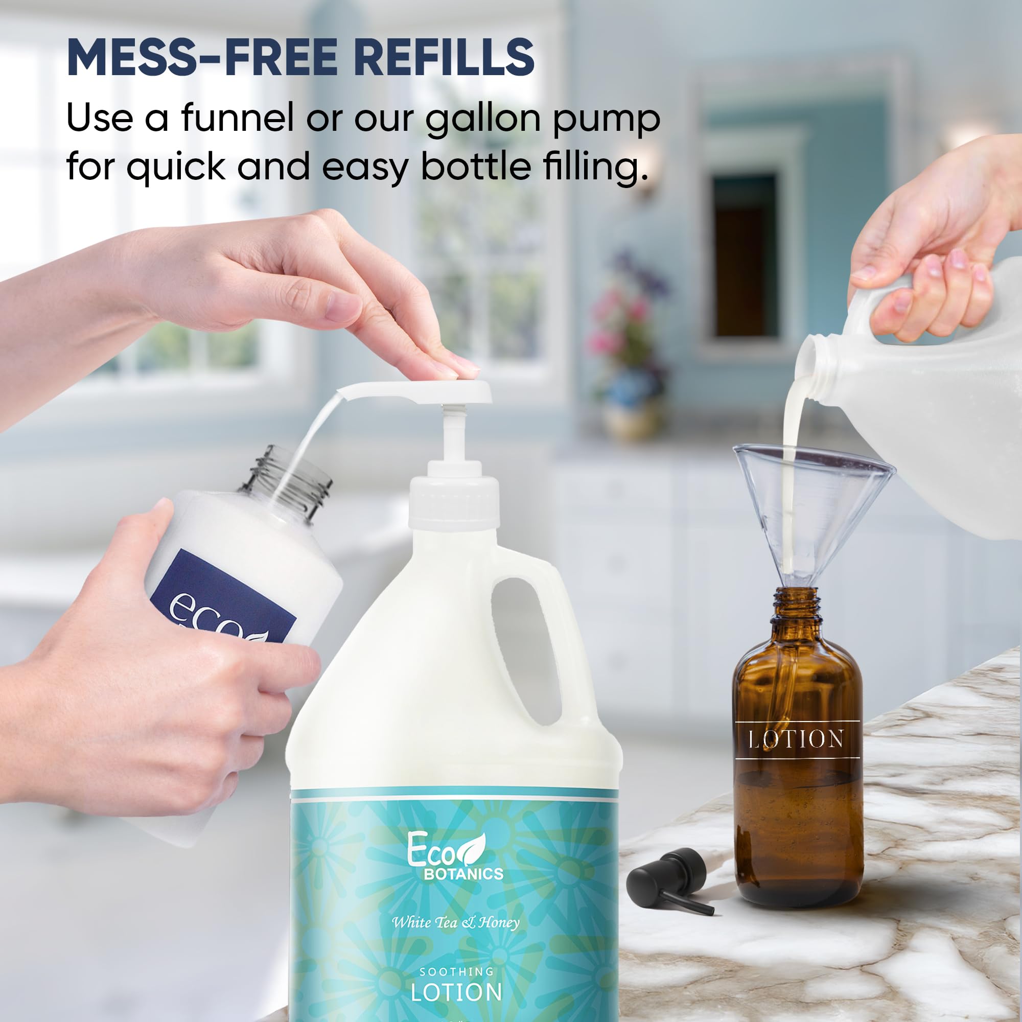 Terra Pure Eco Botanics Natural Lotion with Raw Honey & White Tea - 1 Gallon Bulk Refill for Soap Dispensers | Moisturizing Body Lotion for Airbnb, Vacation Rentals, Home & Spa Use | Set of 4 Jugs | Organic Skincare for Dry Hands & Body