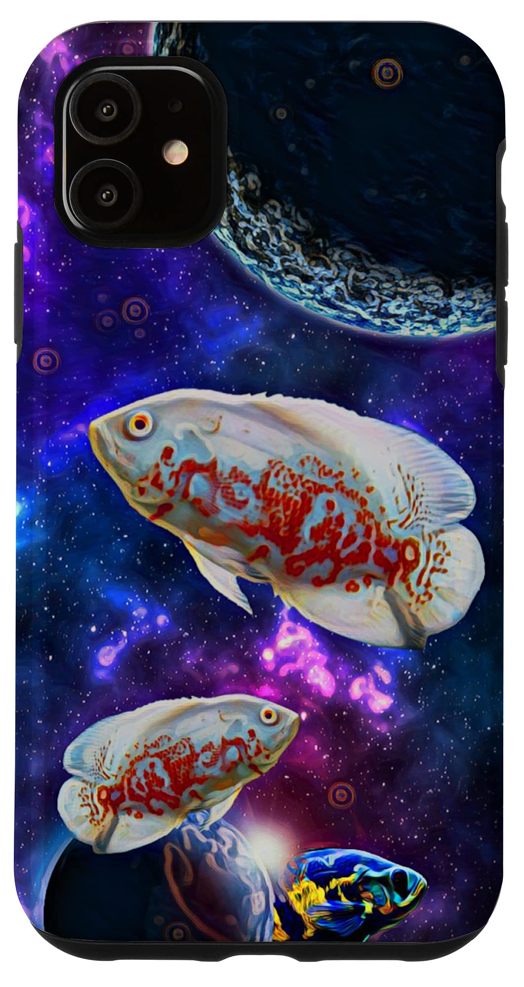 iPhone 11 Case - Oscar Cichlid Fish Planets Galaxy Monster Design for Aquarium Lovers | Protective Phone Cover for Daily Use, Travel & Gifts