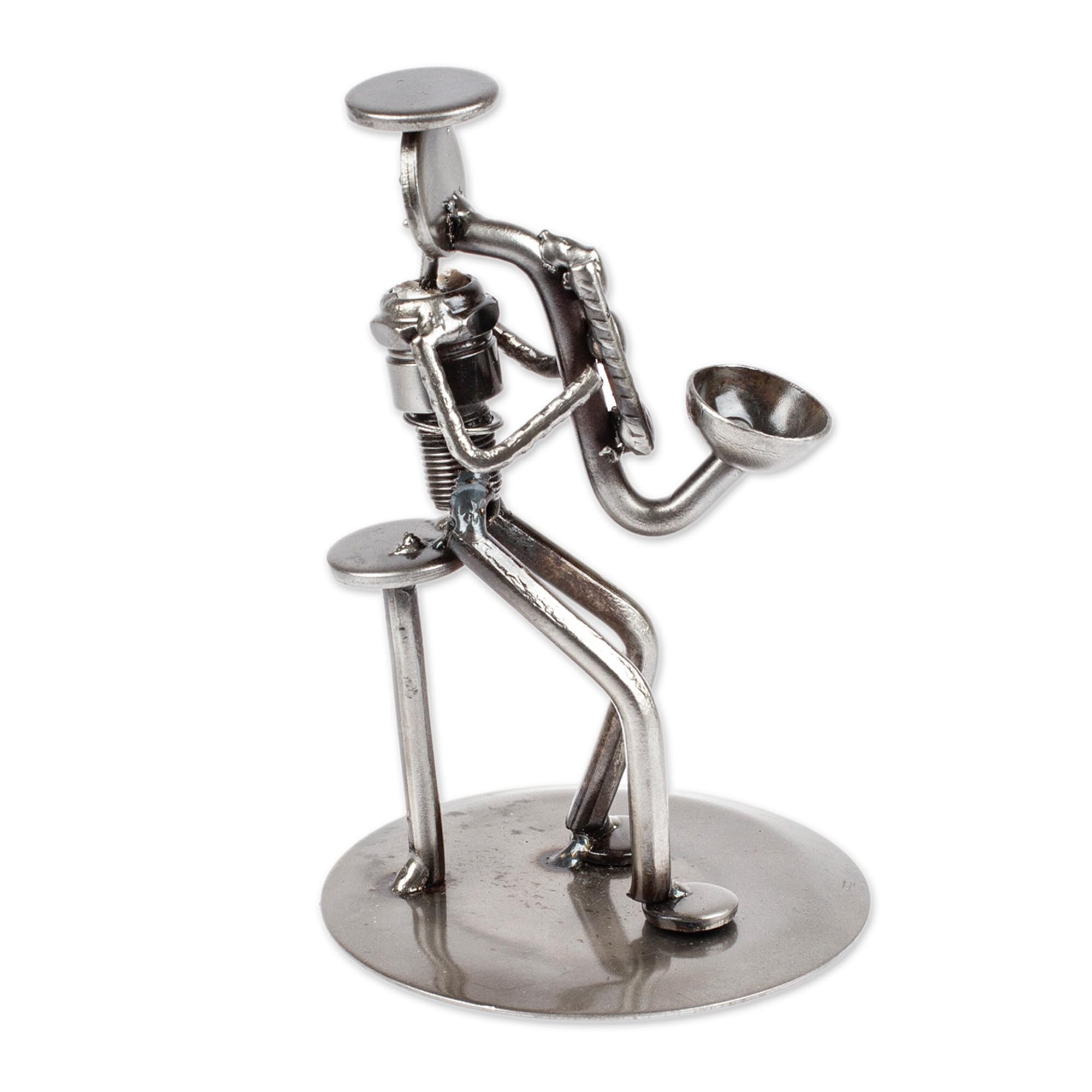 Handmade Recycled Iron & Metal Saxophonist Sculpture - Rustic Home Decor | NOVICA | Perfect for Jazz Lovers & Music Room Decor
