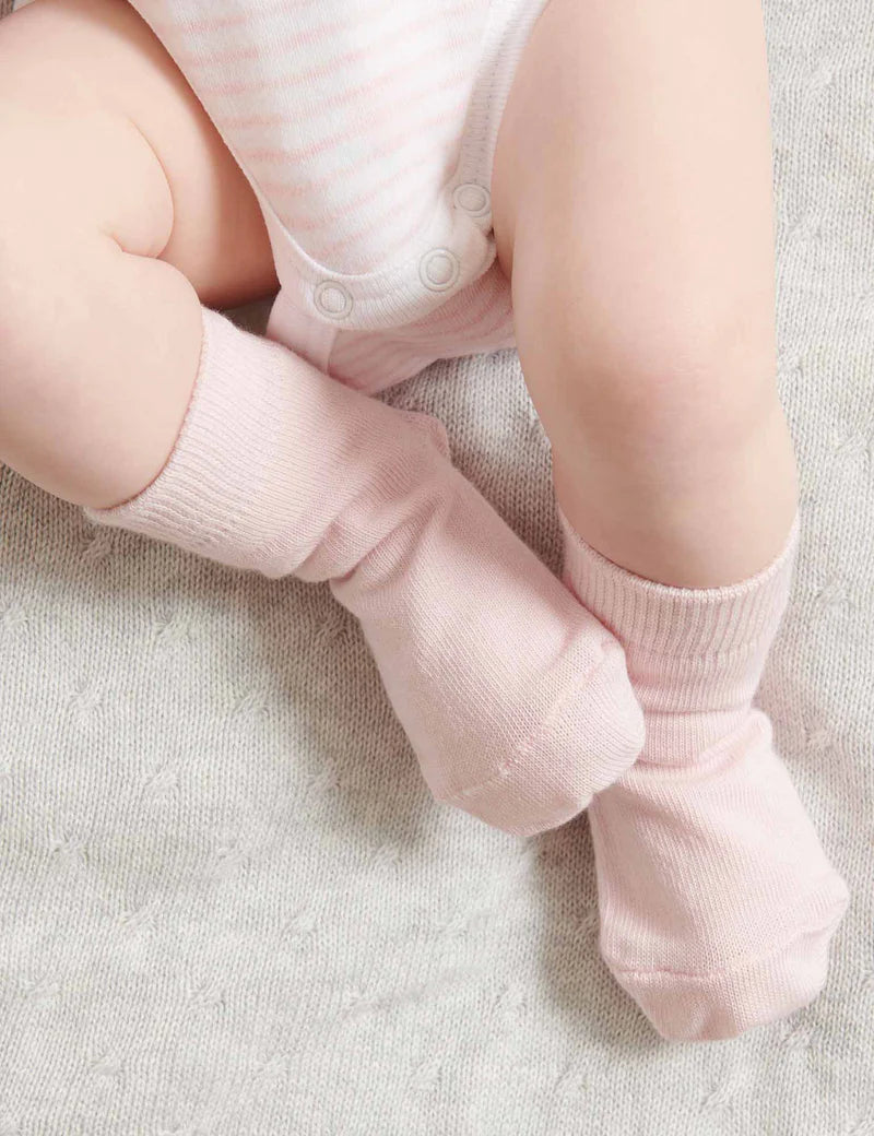 Purebaby Essentials 3-Pack Baby Socks - Soft Cotton Pink & White Striped Ankle Socks for Newborns & Toddlers - Perfect for Everyday Wear, Nursery, and Photo Shoots