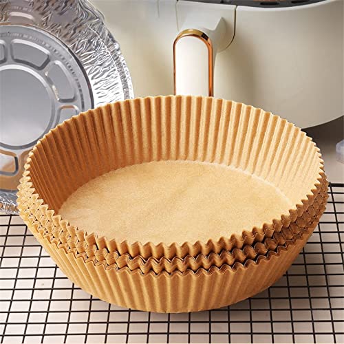 50PCS Non-Stick Air Fryer Parchment Paper Liners - Disposable Round Baking Sheets for Air Fryer, Oven, Steamer & BBQ - Perfect for Cooking, Roasting & Baking (50PCS Yellow)