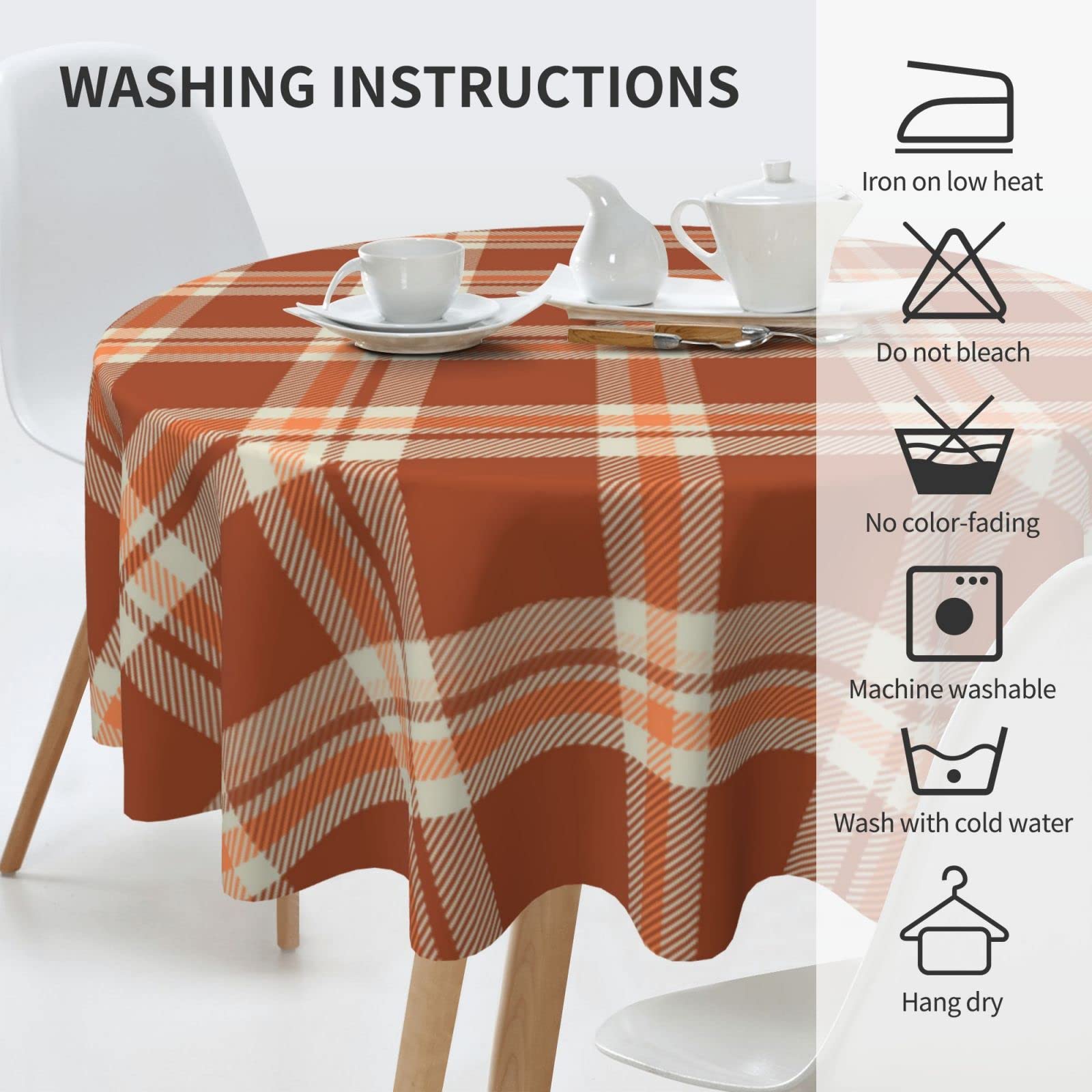 Kawani 60 Inch Round Plaid Tablecloth - Waterproof Washable Polyester Autumn Thanksgiving Table Cover for Kitchen, Party, Picnic & Dining Decor - Perfect for Holiday Gatherings and Seasonal Home Decoration