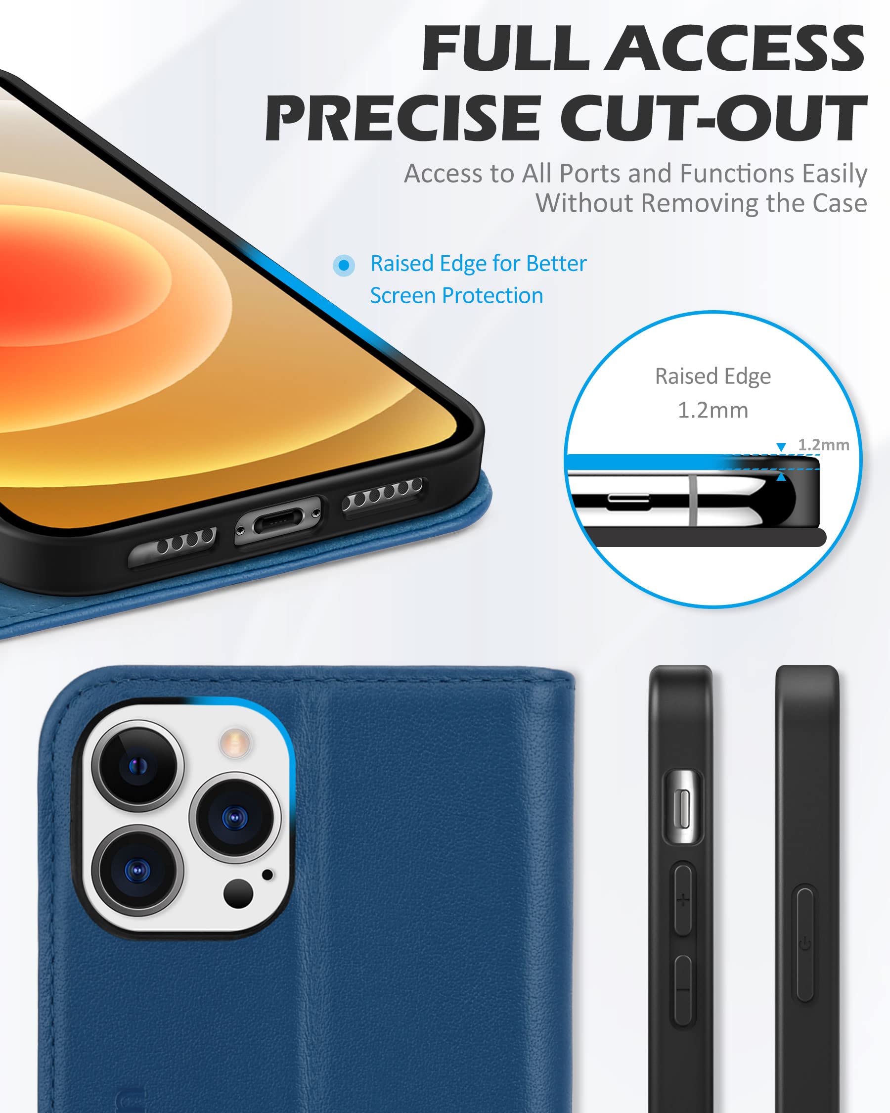 Premium SHIELDON Genuine Leather Wallet Case for iPhone 12 Pro Max (6.7 Inch) - RFID Blocking, Magnetic Folio with Kickstand & Card Holder - Royal Blue | Perfect for Business Travel, Daily Commute & Secure Contactless Payments