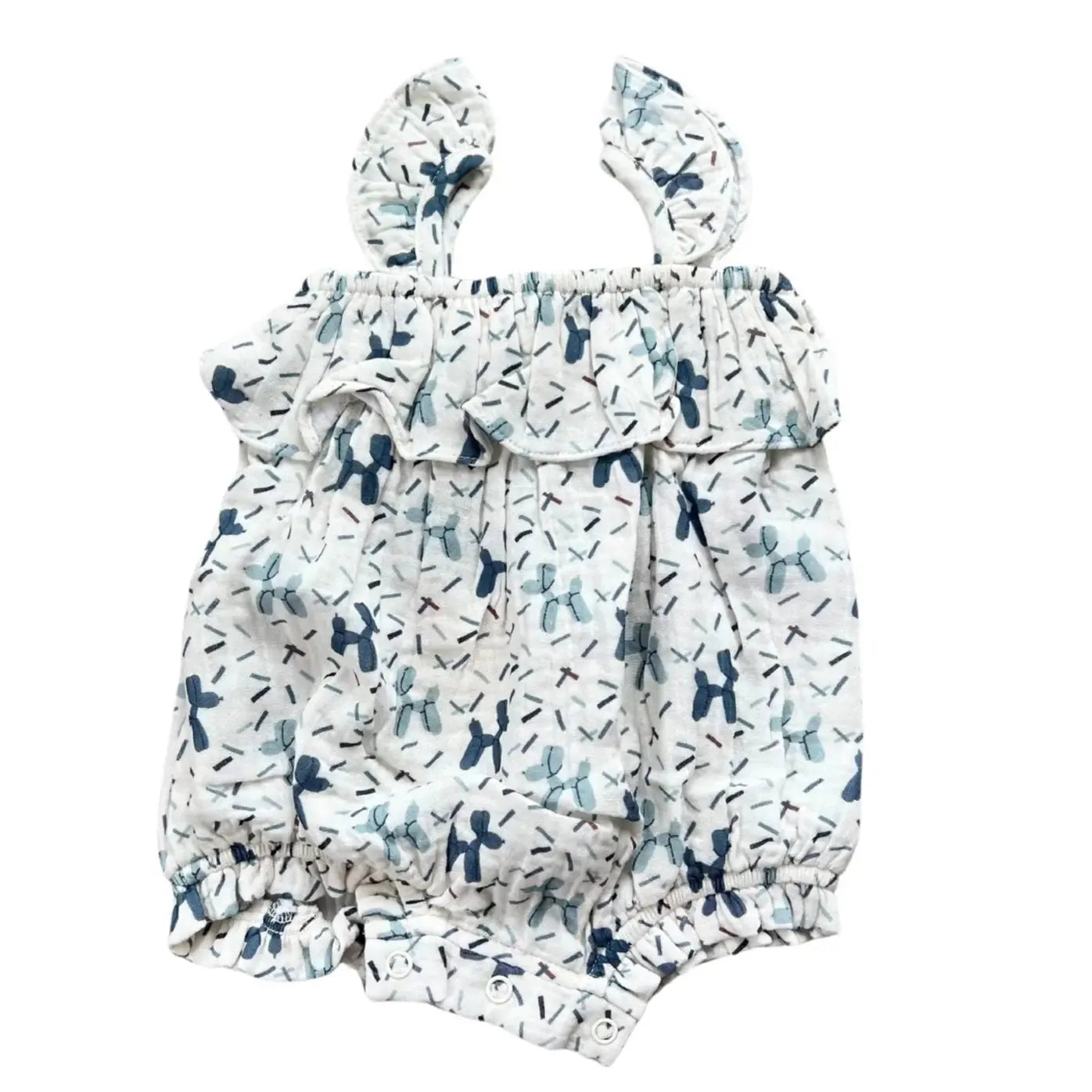 Babysprouts Baby Bubble Romper - Soft Gauze Cotton Jumpsuit for Boys & Girls | Cute Balloon Dog Print | Perfect for Playdates, Photoshoots & Everyday Wear