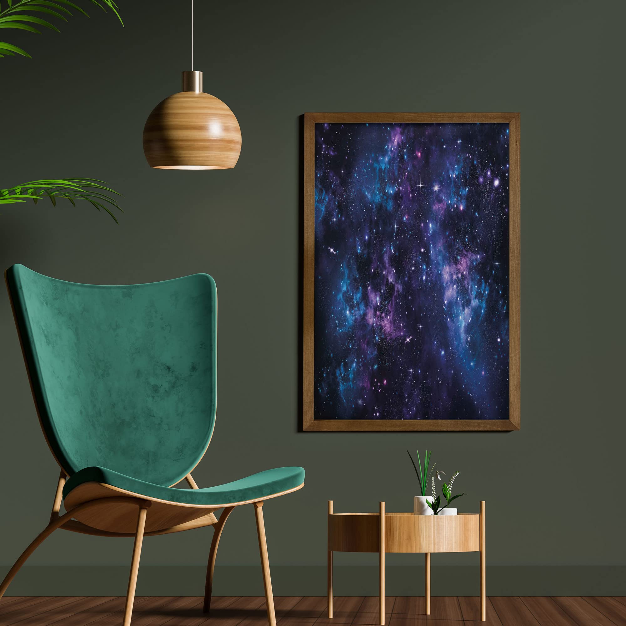 Ambesonne Space Wall Art - Galaxy Starry Sky Nebula Celestial Print Fabric Decor with Teak Wood Frame - 23
