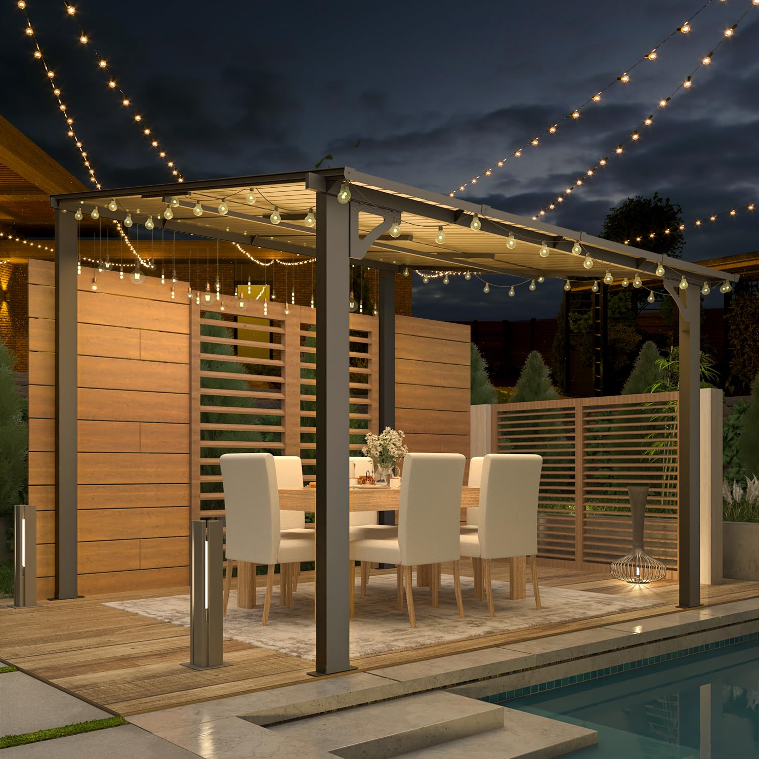 AECOJOY 8' x 8' Hardtop Gazebo with Roof - Wall Mounted Pergola for Patio, Deck & Backyard (64 Sq.Ft Shade) - Heavy Duty Outdoor Canopy for Garden, BBQ & Relaxation